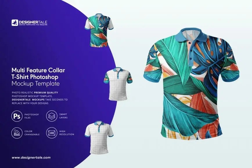 multi feature collar t shirt mockup Photoshop tempalte