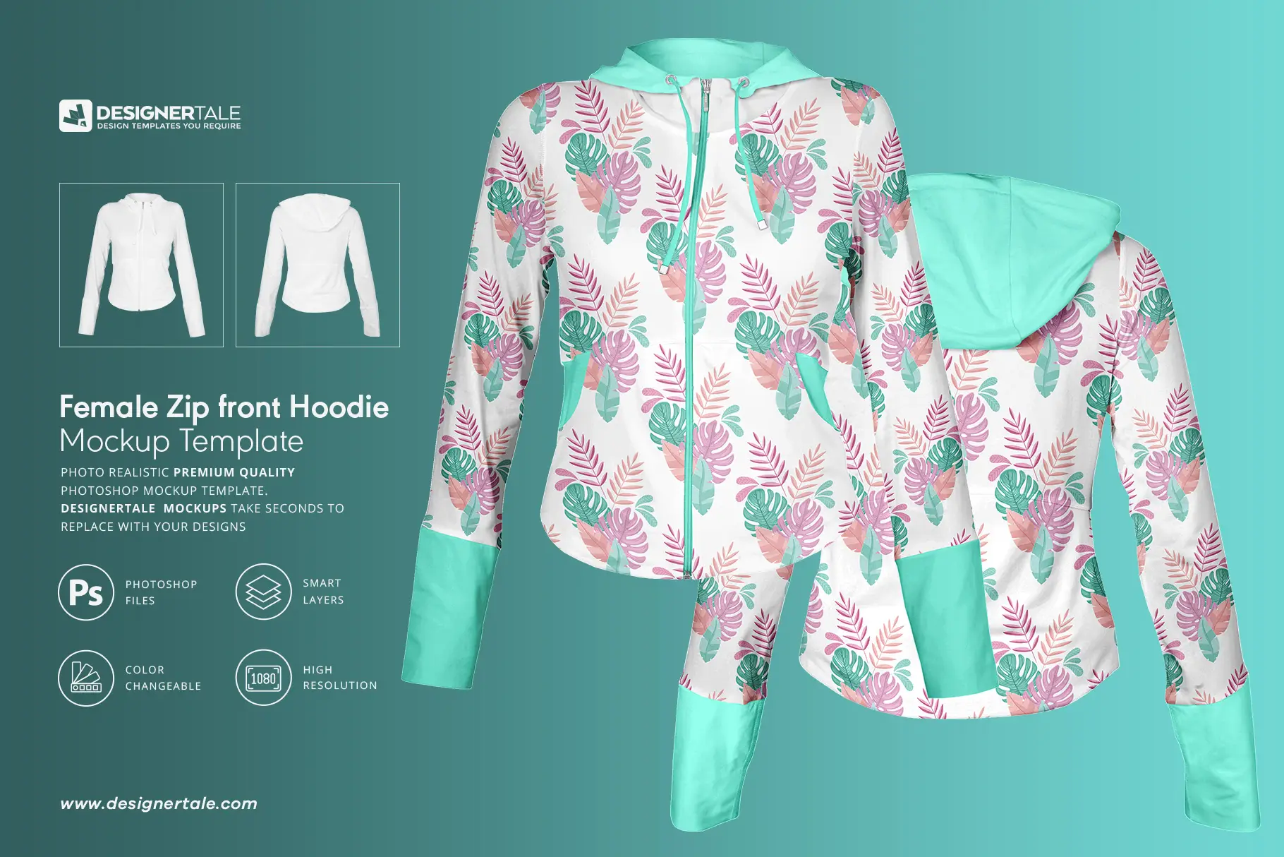 female zip front hoodie mockup