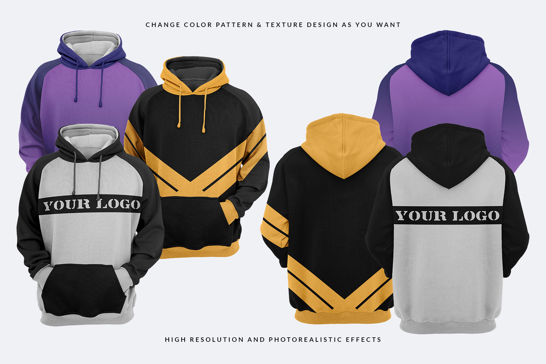 variations of men hoodie mockup