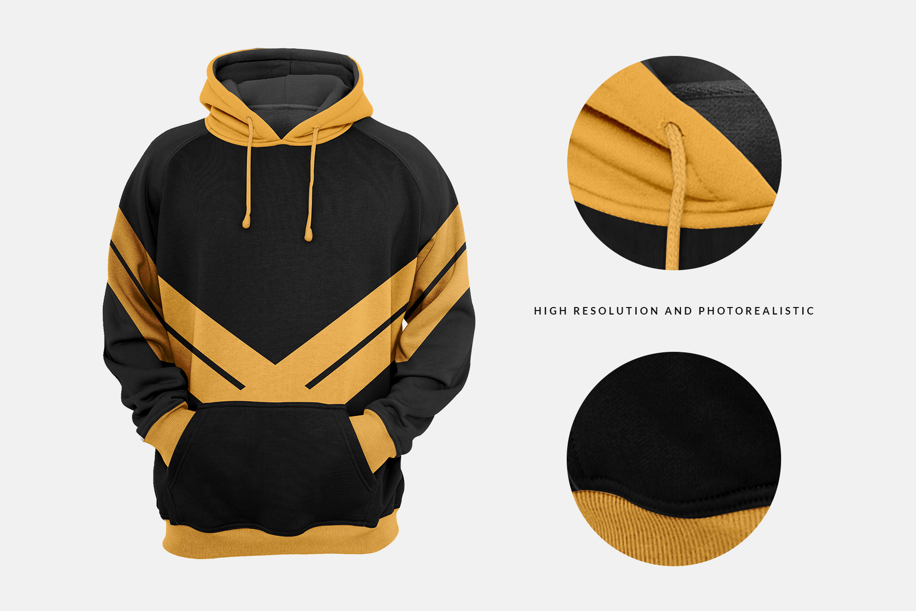 high resolution and photo-realistic effects of men hoodie mockup