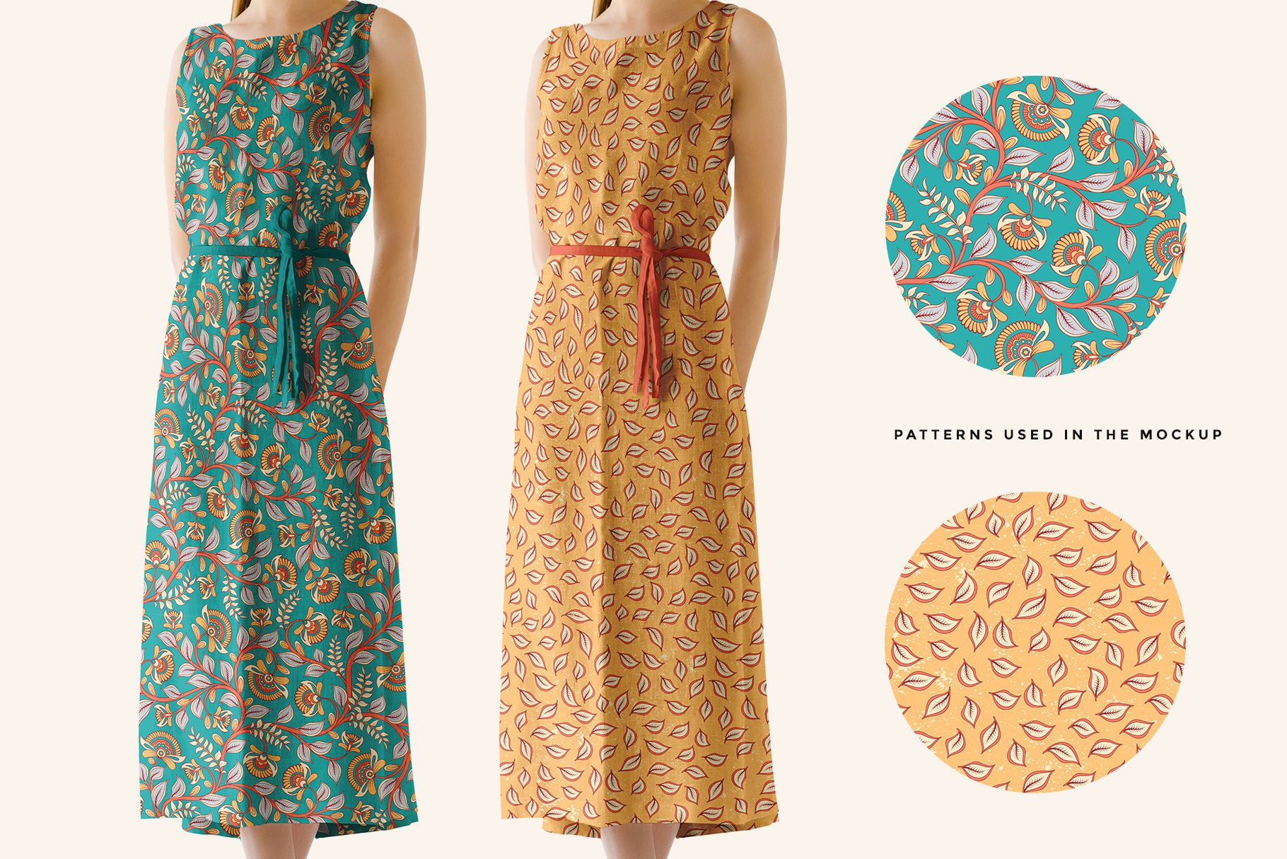 patterns used in women's sleeveless summer dress mockup