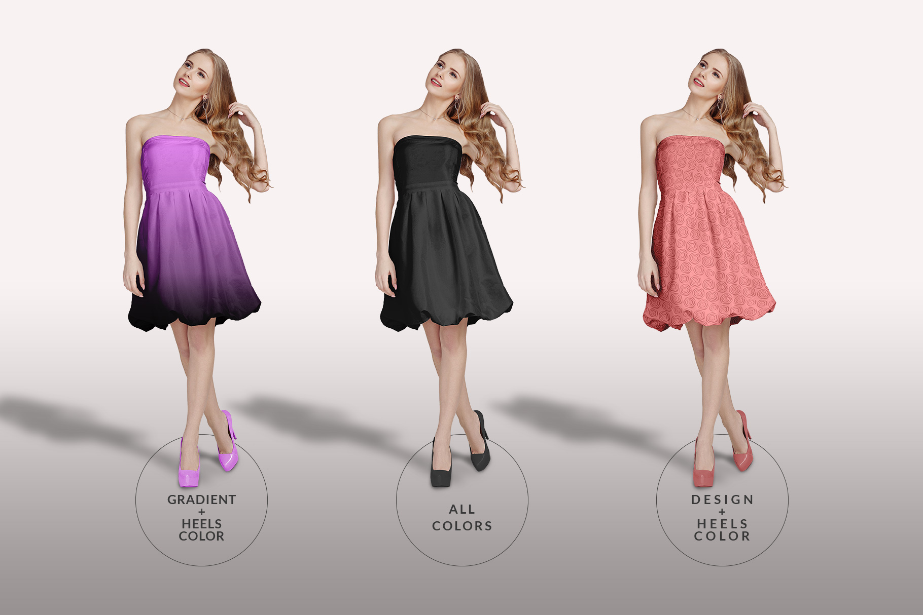 types of edit of the female shoulderless cocktail dress mockup