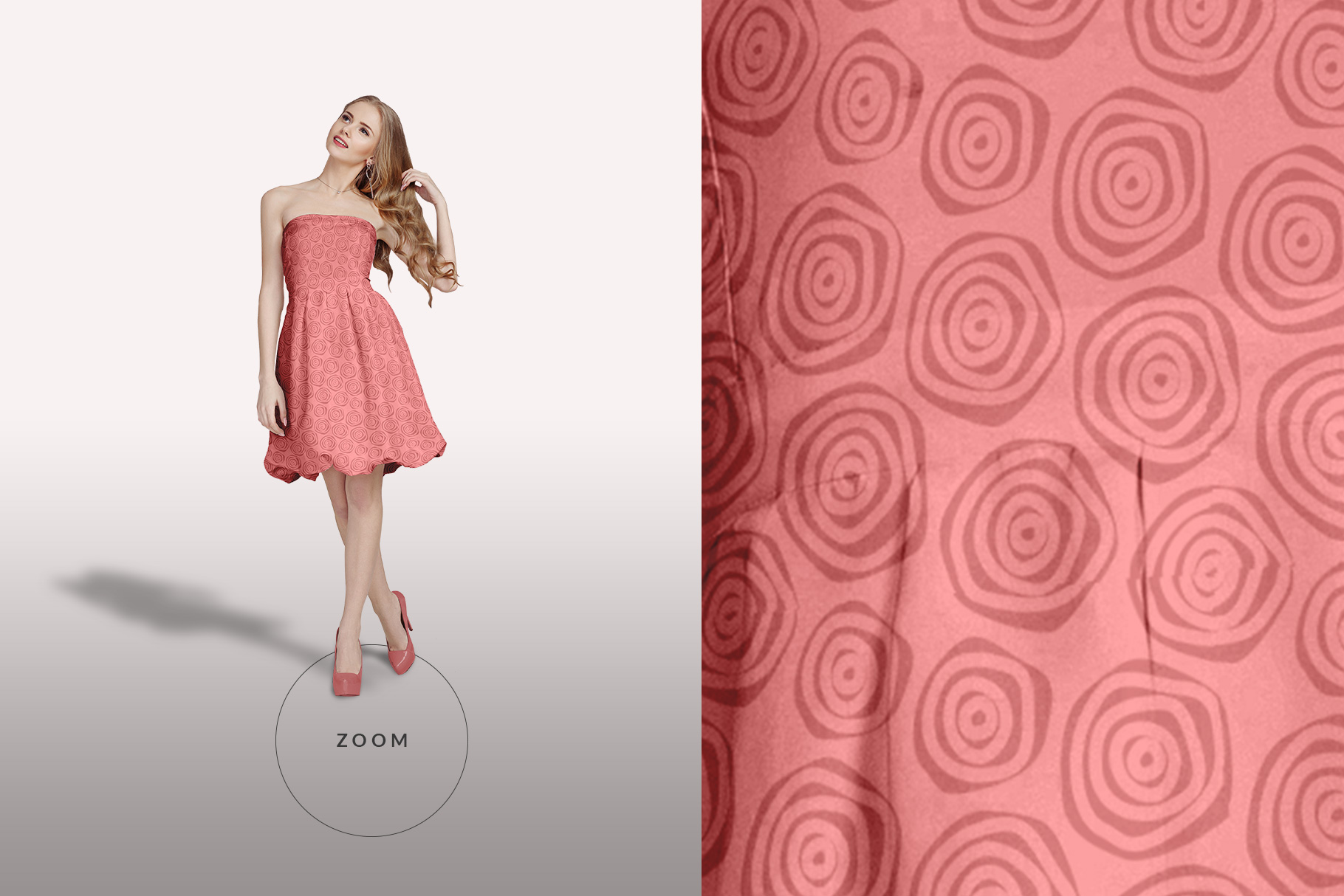 zoomed in image of the female shoulderless cocktail dress mockup