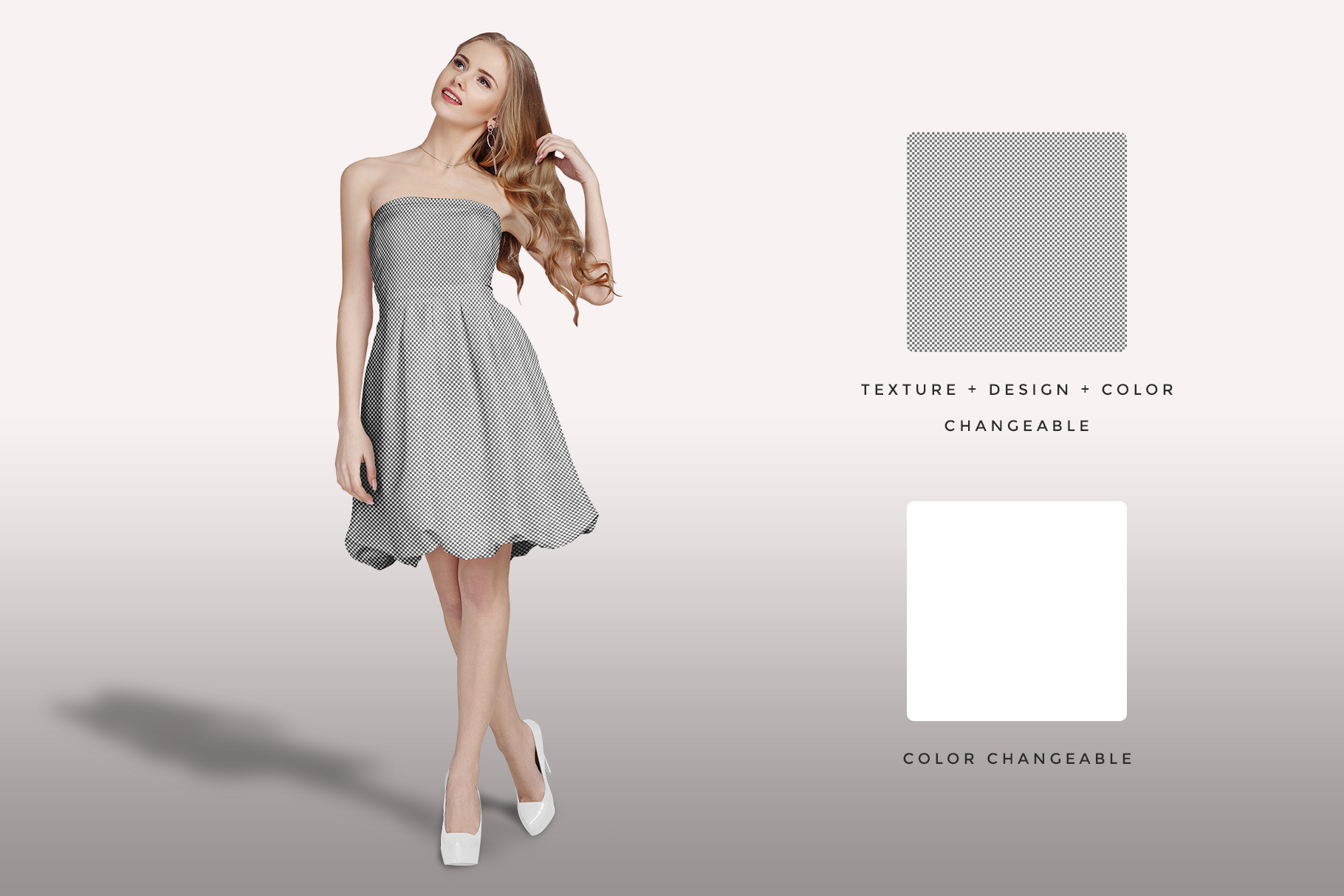 editability of the female shoulderless cocktail dress mockup