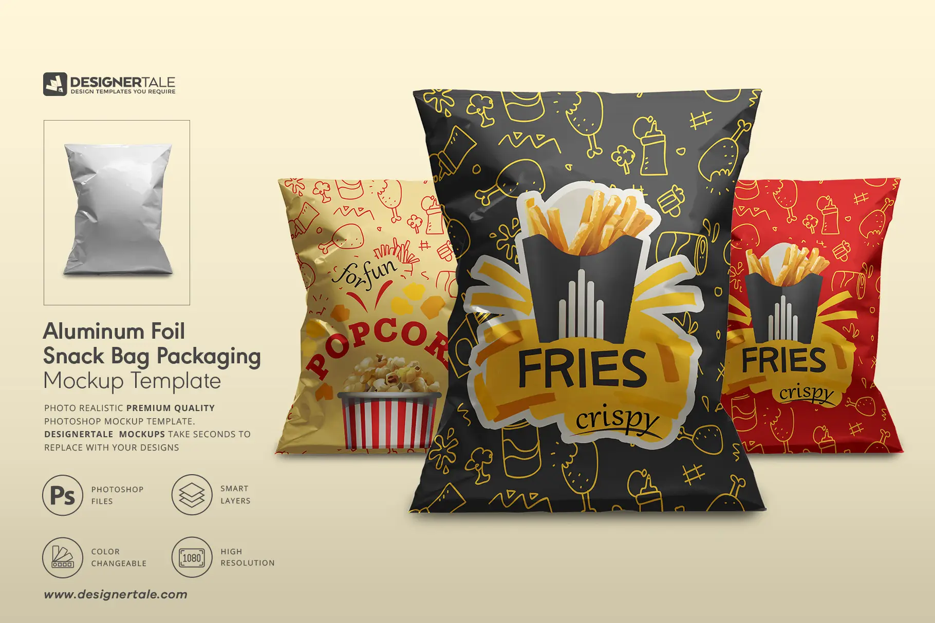 aluminum foil snack bag packaging mockup
