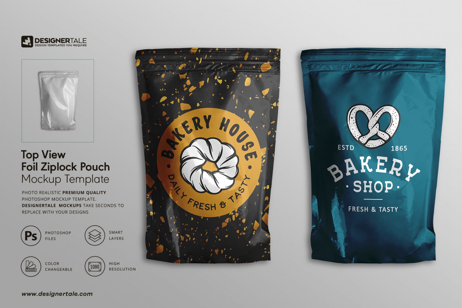 9+ Ziplock Pouch Bag Mockup For Your Packaging Presentation 5 top view foil ziplock pouch mockup