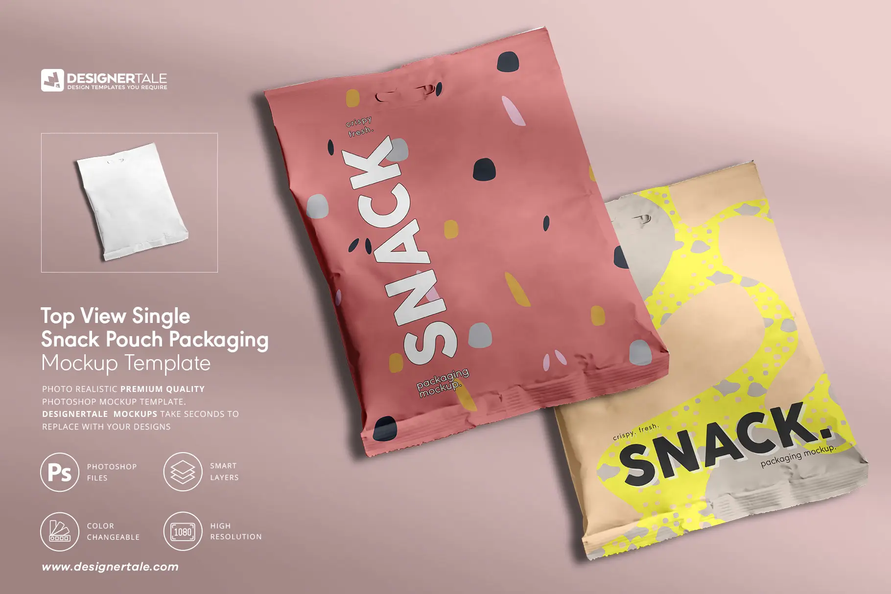 topview single snack pouch packaging mockup