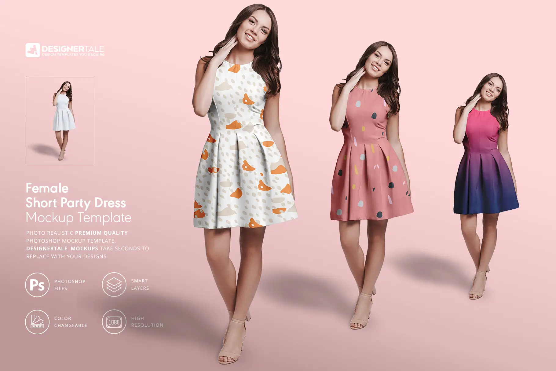 female short party dress mockup