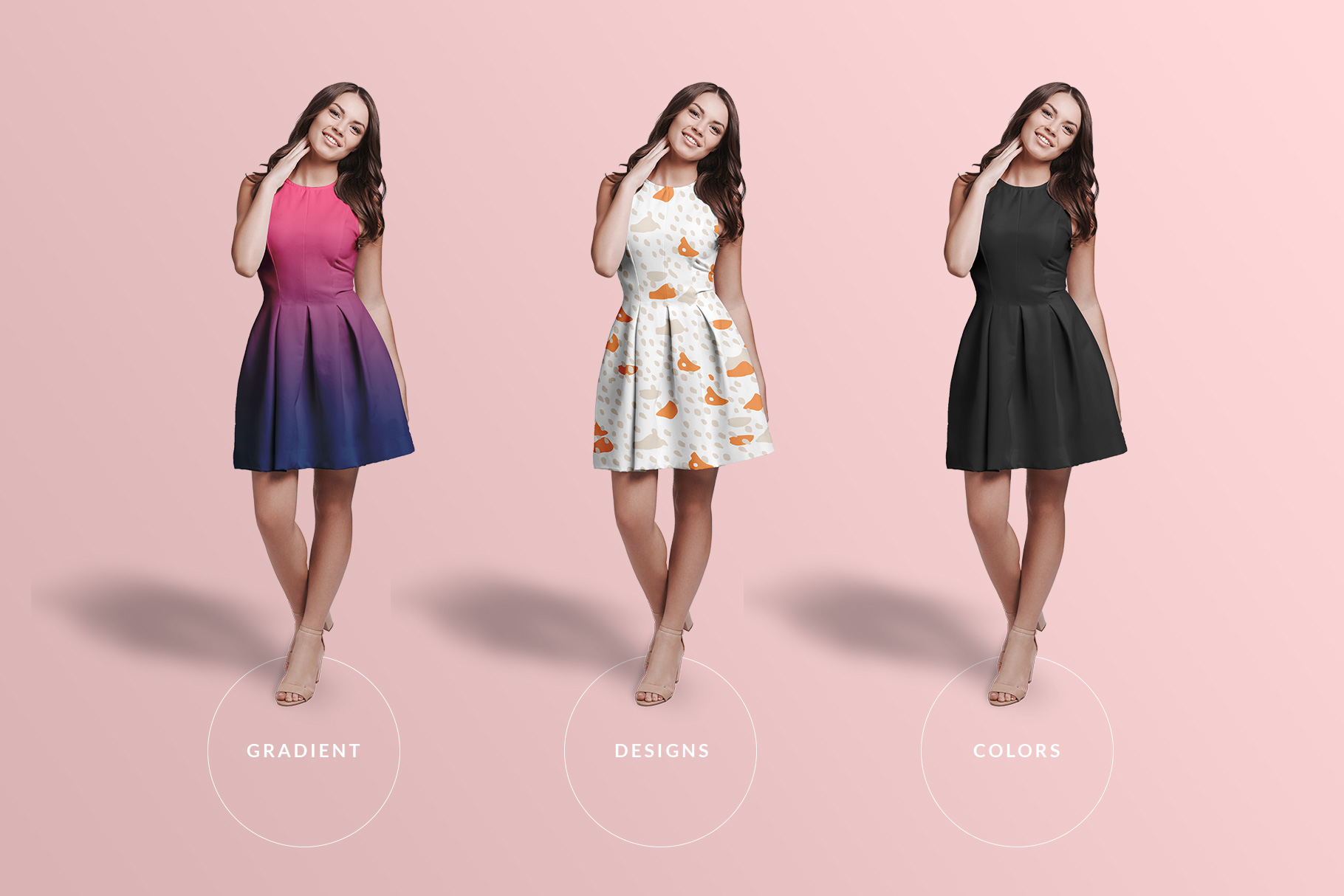 types of the female short party dress mockup