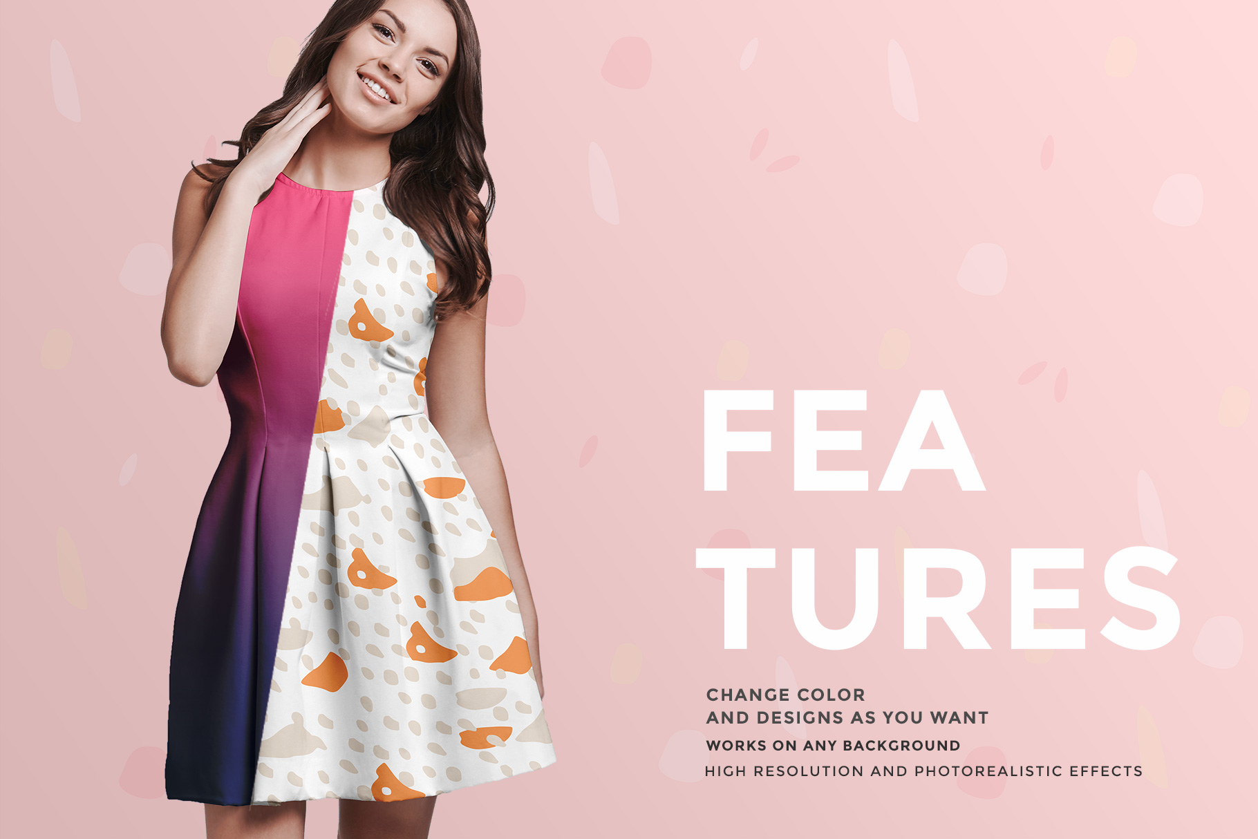 features of the female short party dress mockup
