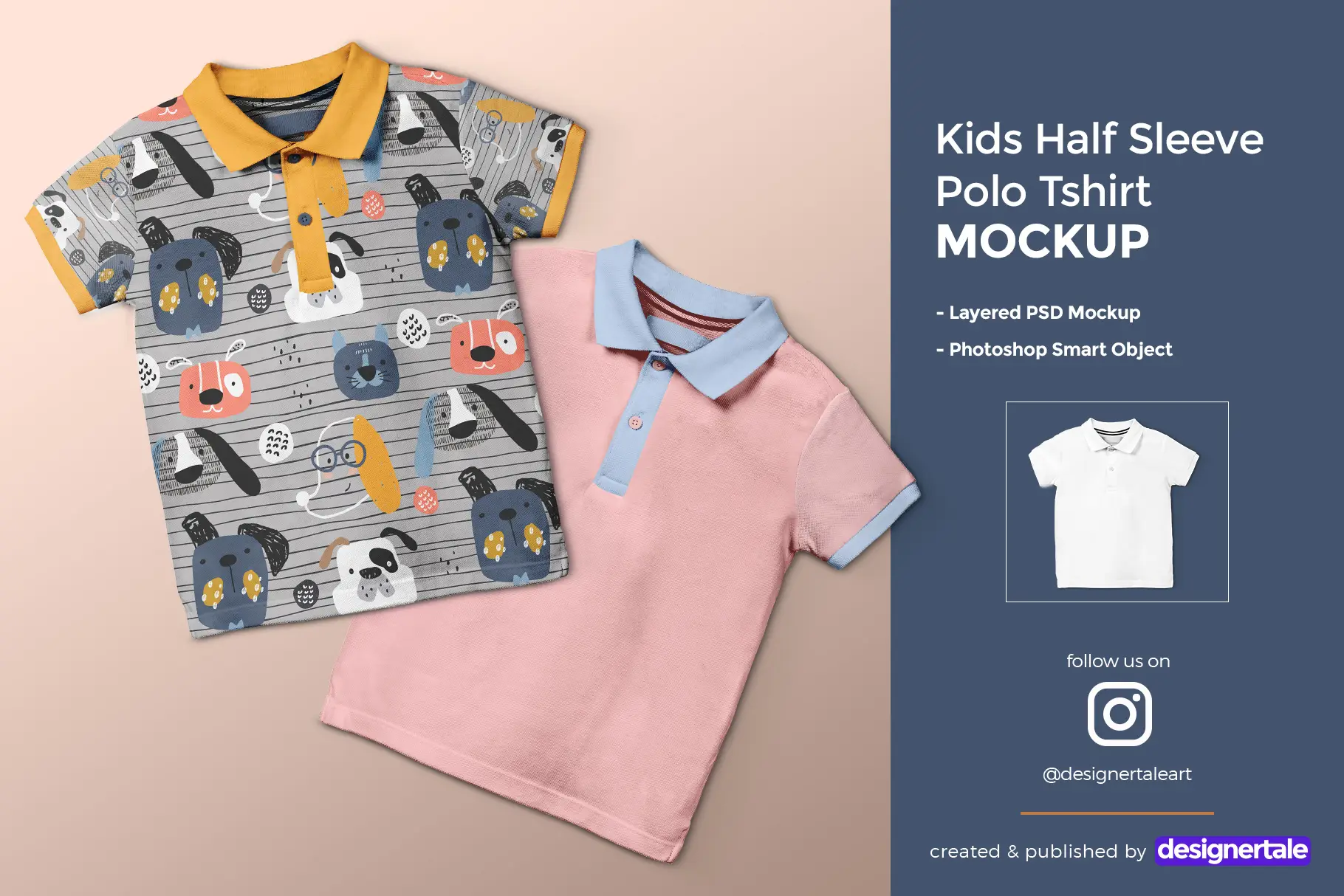 kid’s half sleeve polo tshirt mockup