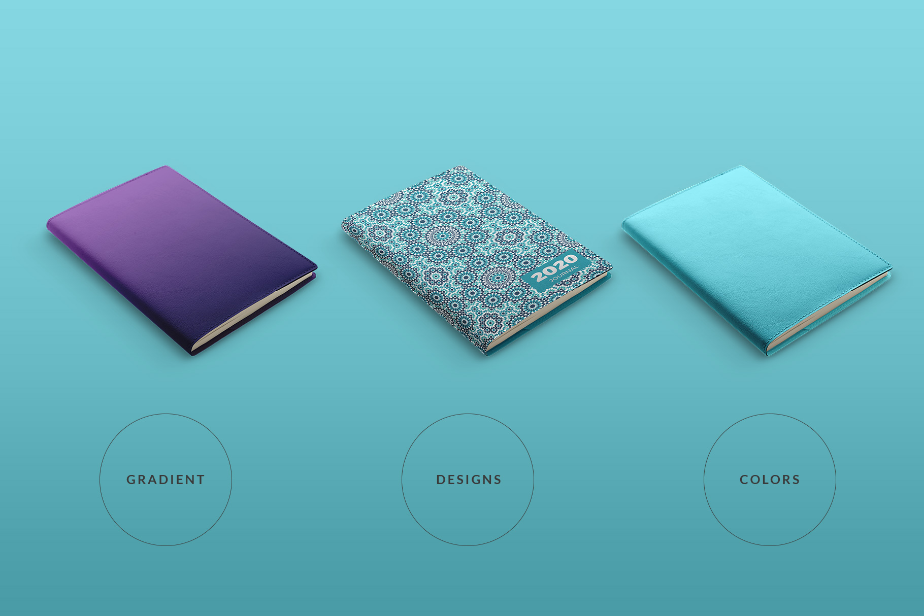 types of the leather bind journal cover mockup