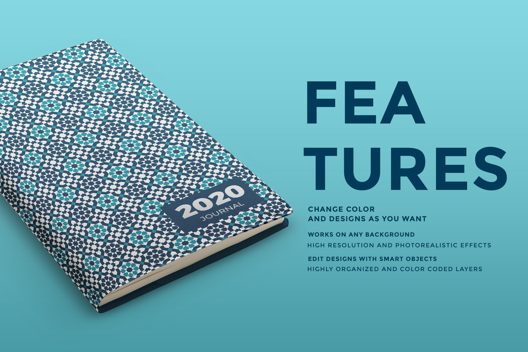 features of the leather bind journal cover mockup
