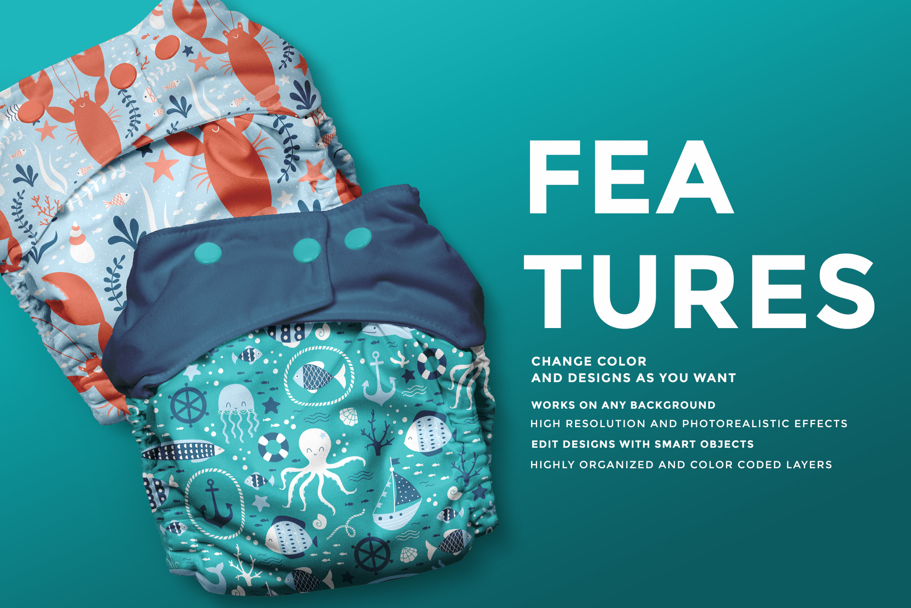 features of the reusable cloth diaper mockup