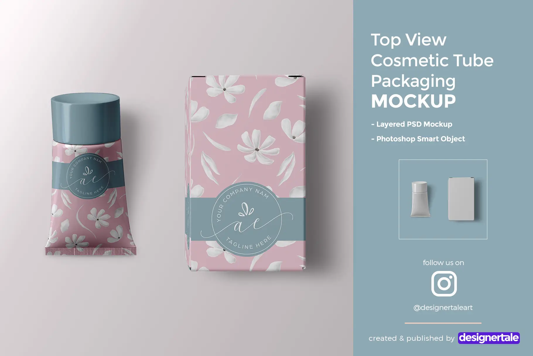 top view cosmetic tube packaging mockup