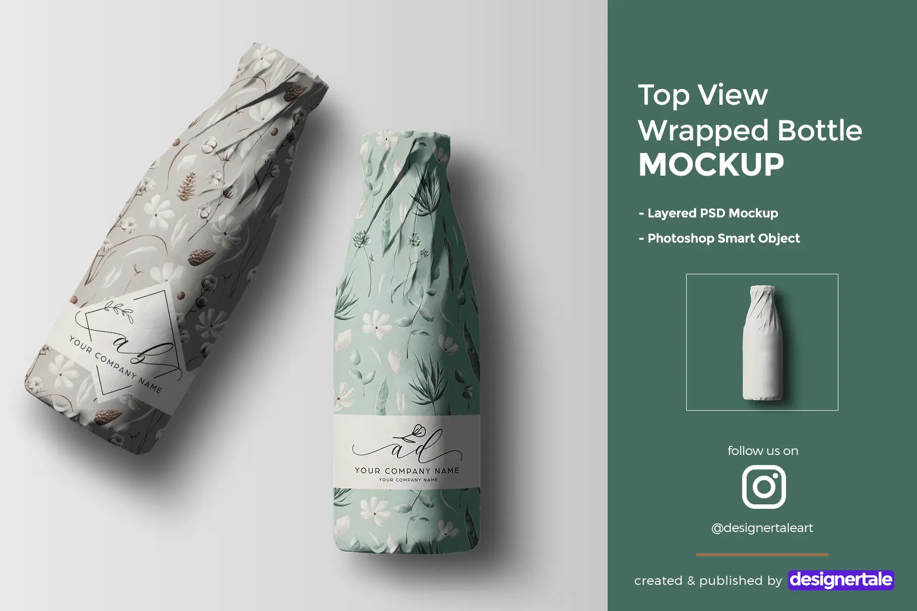 top view wrapped bottle mockup
