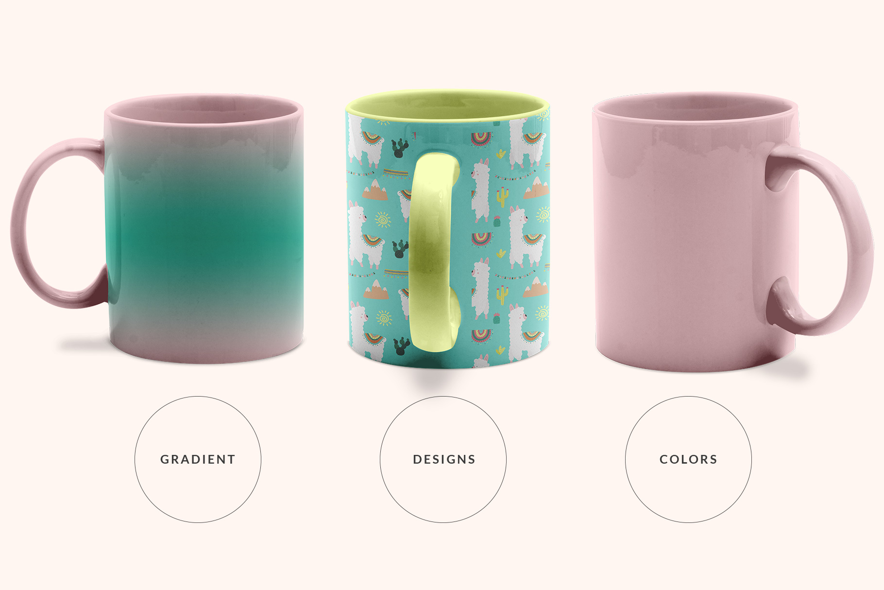 types of the ceramic coffee mugs mockup set