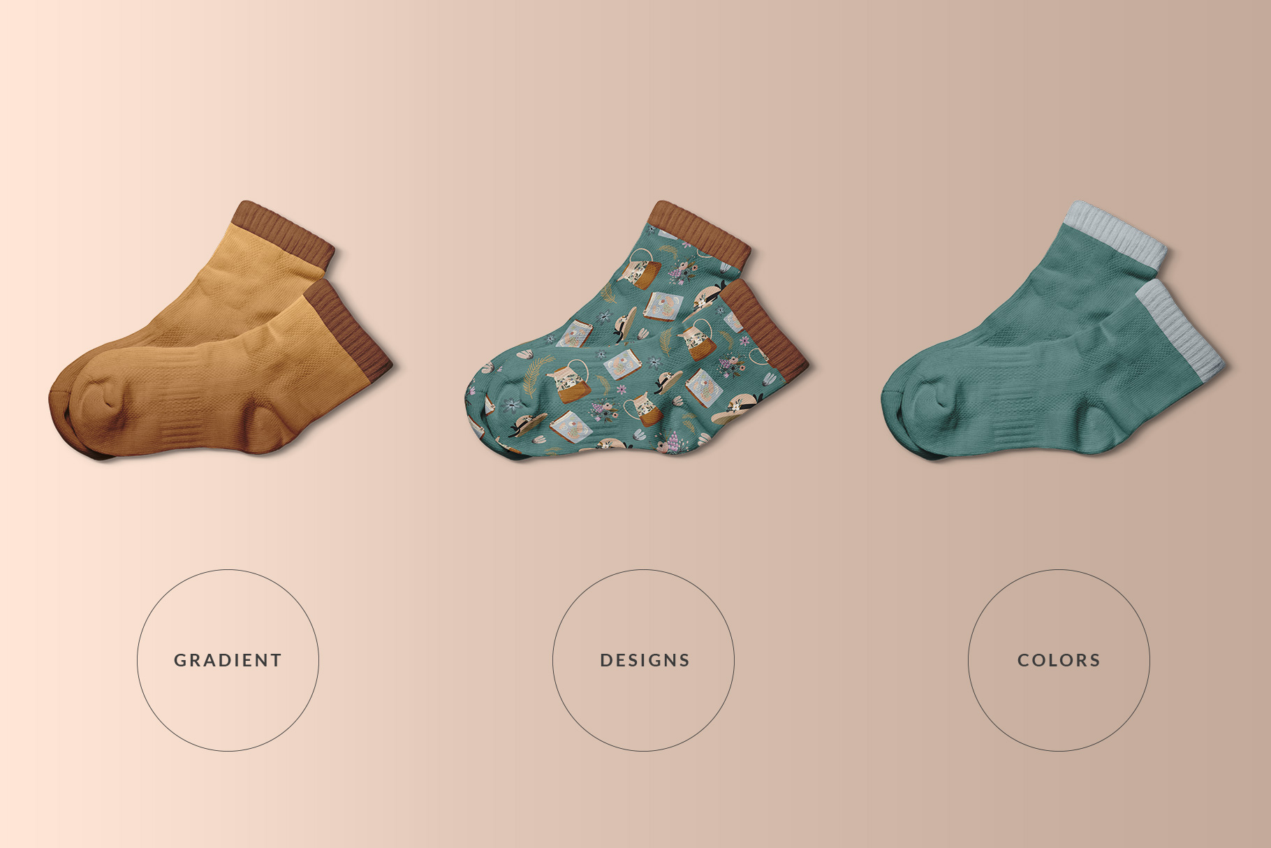 types of the top view half socks mockup
