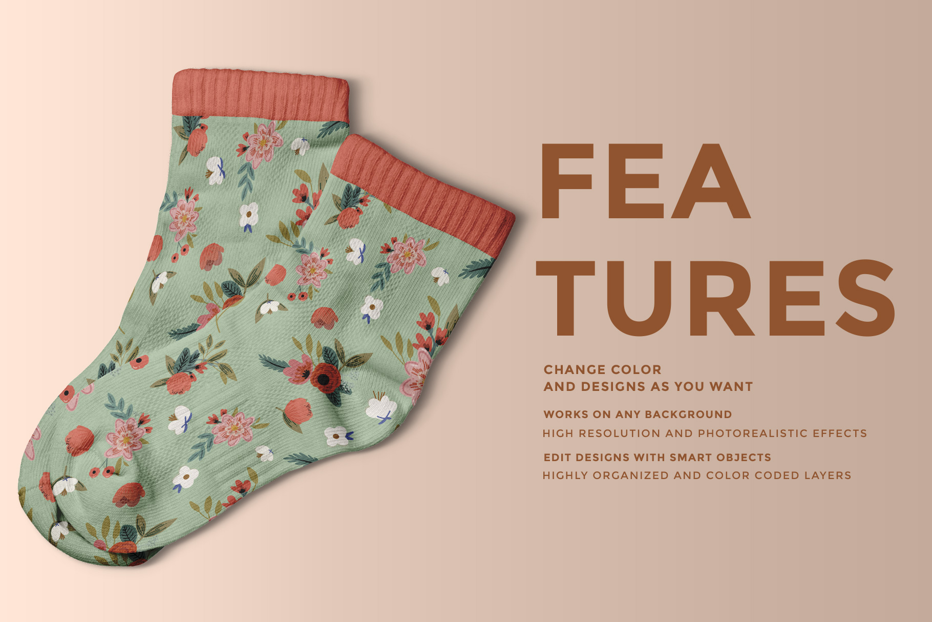 features of the top view half socks mockup