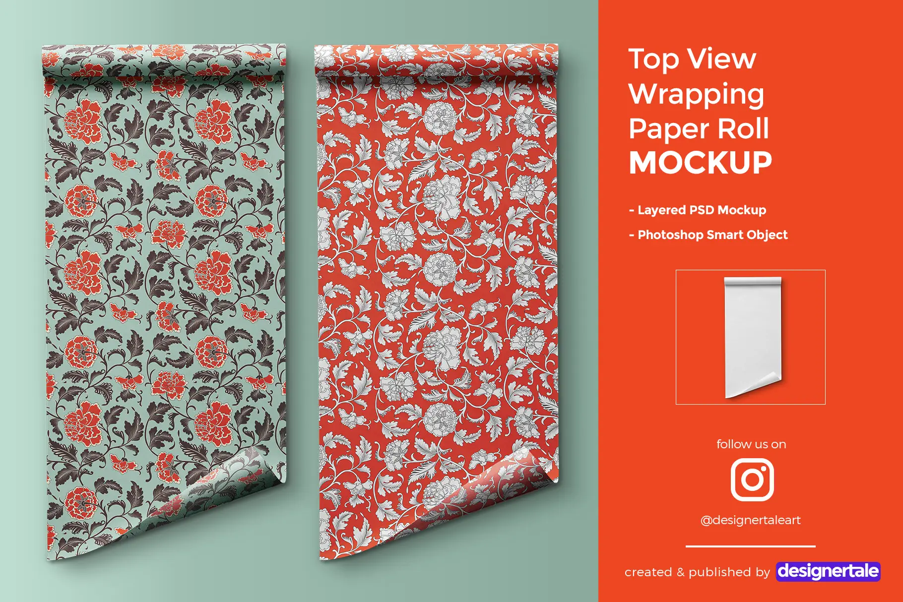top view wrapping paper roll mockup