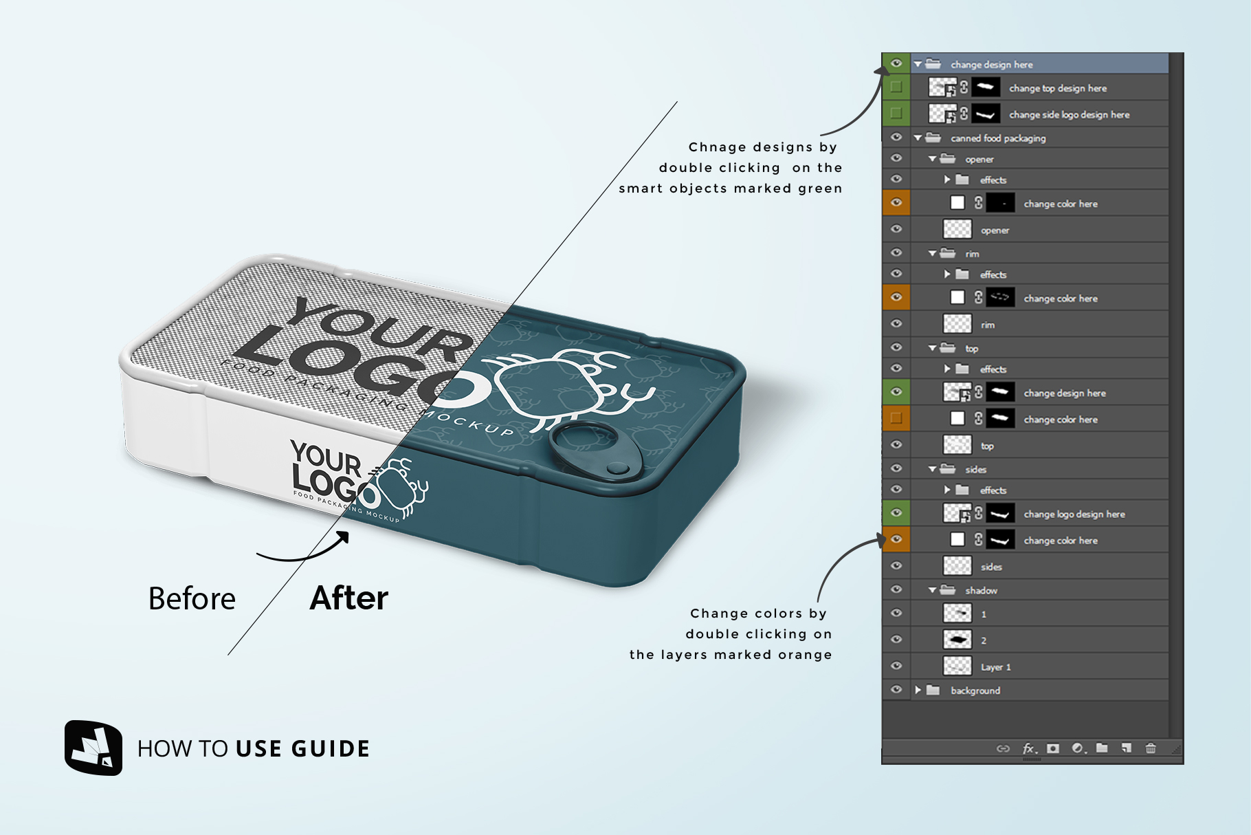 basic guide of the canned food packaging mockup