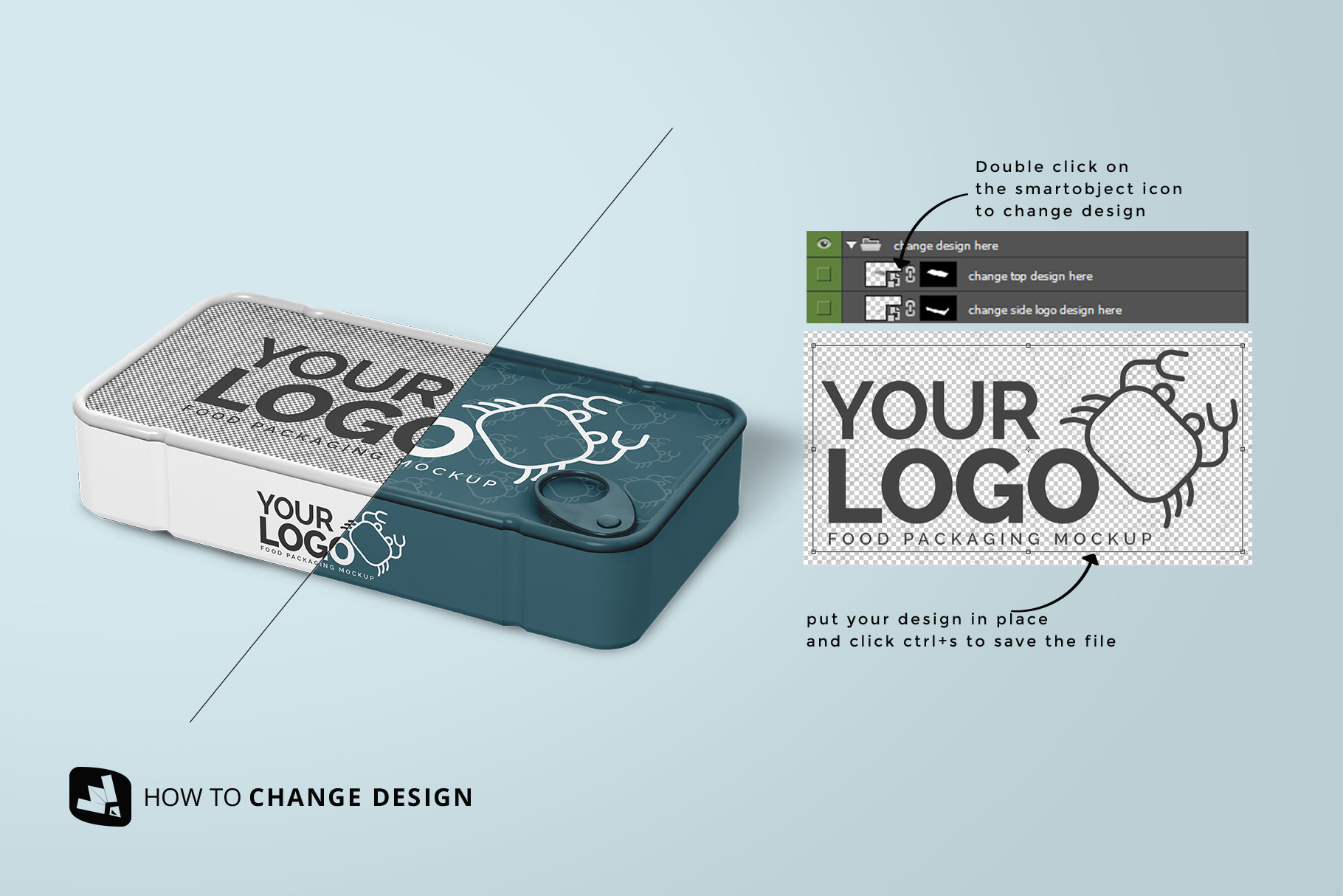 how to change design of the canned food packaging mockup