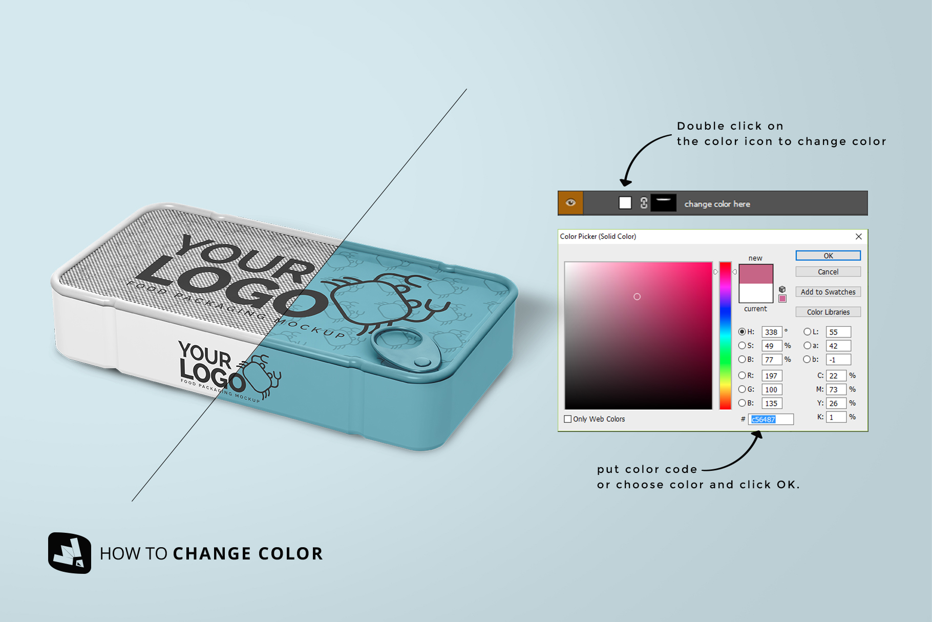 how to change color of the canned food packaging mockup