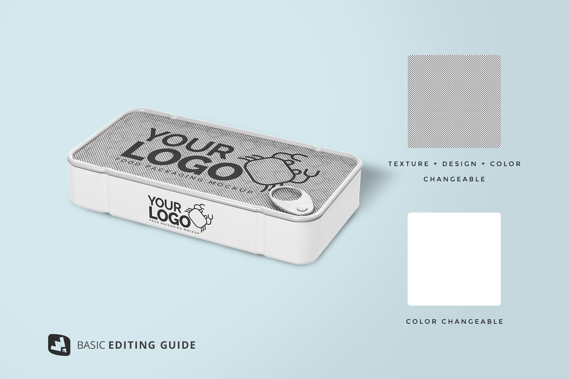 editability of the canned food packaging mockup