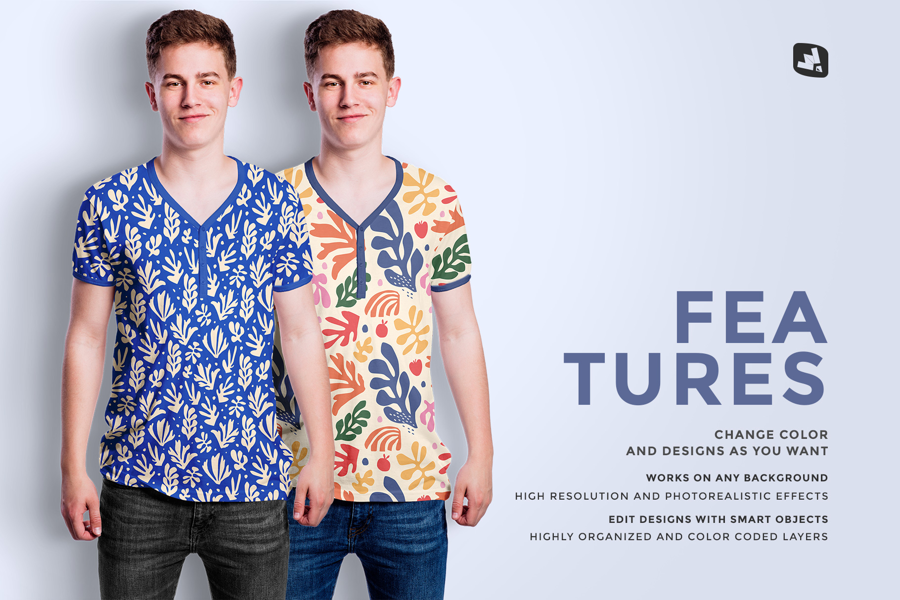 features of the mens vneck tshirt mockup