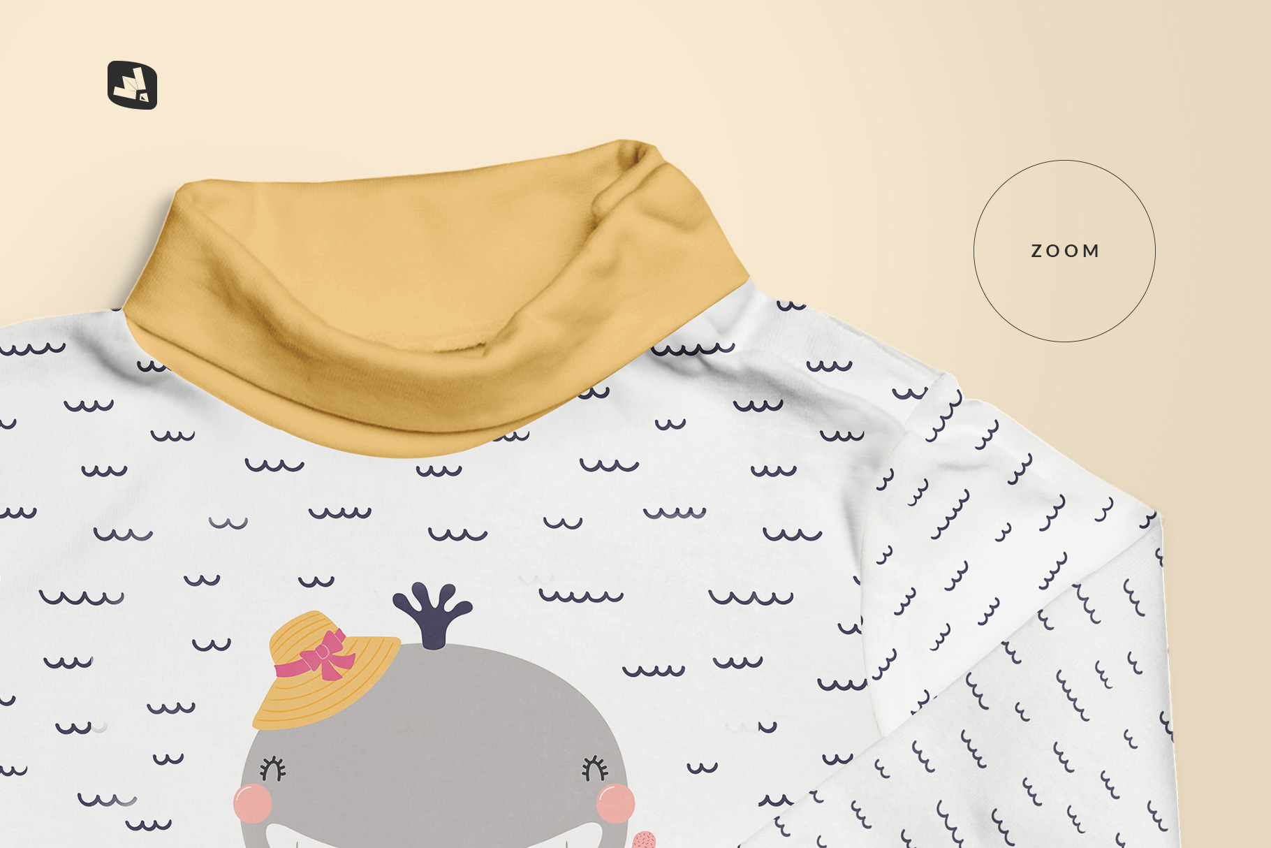zoomed in image of the top view toddler turtle neck tshirt mockup