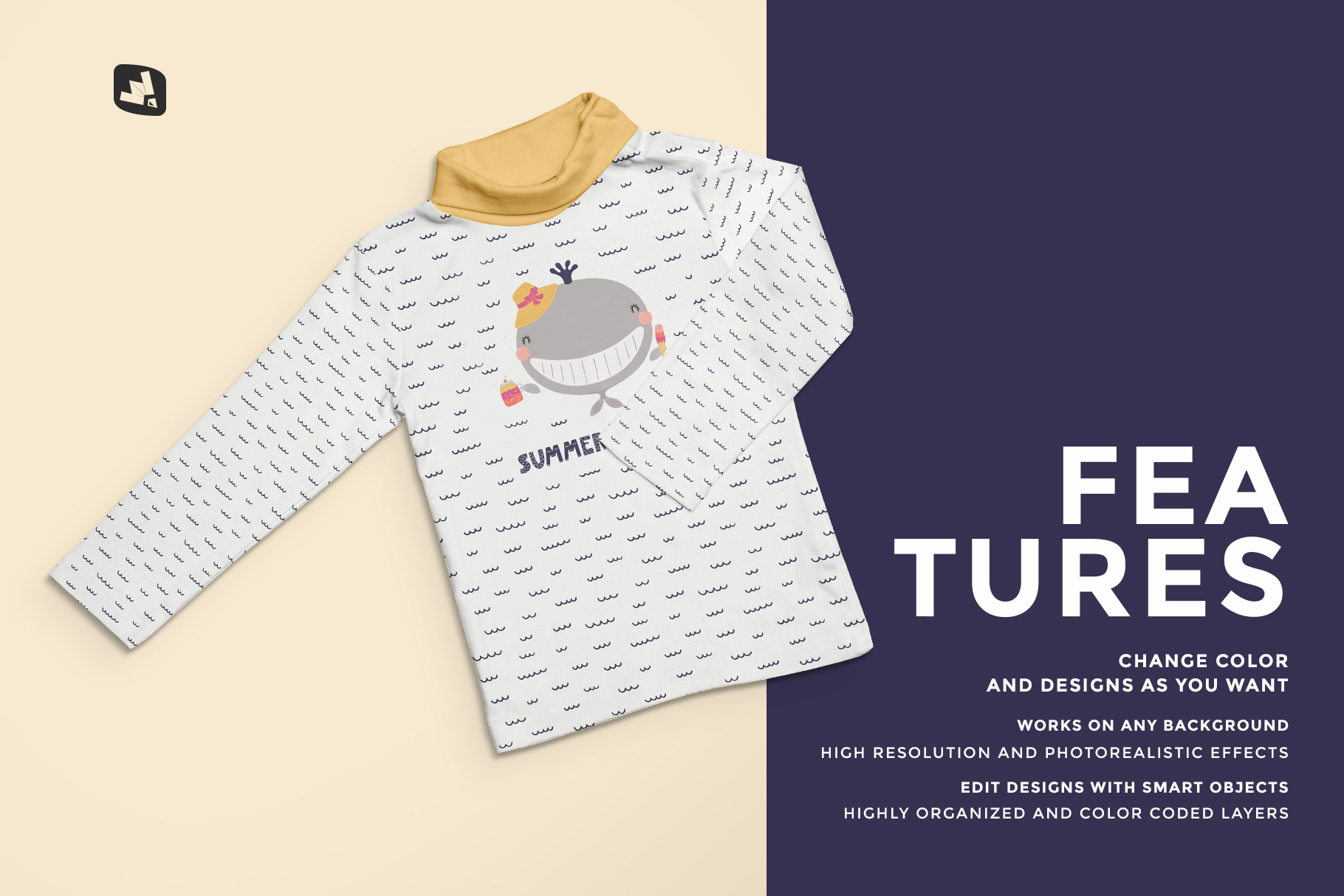 features of the top view toddler turtle neck tshirt mockup