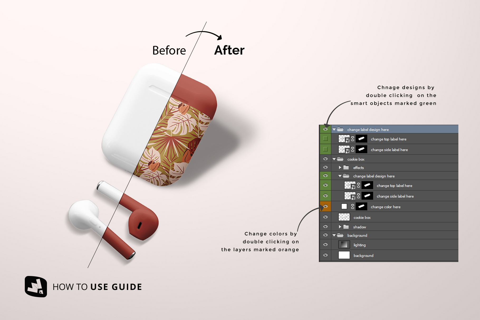 how to change design of the airpod case mockup