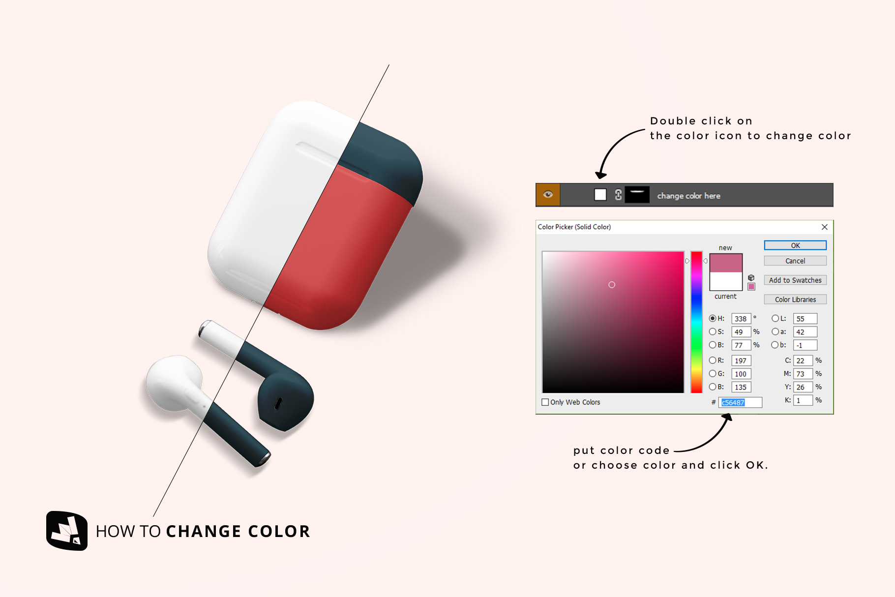 how to change color of the airpod case mockup