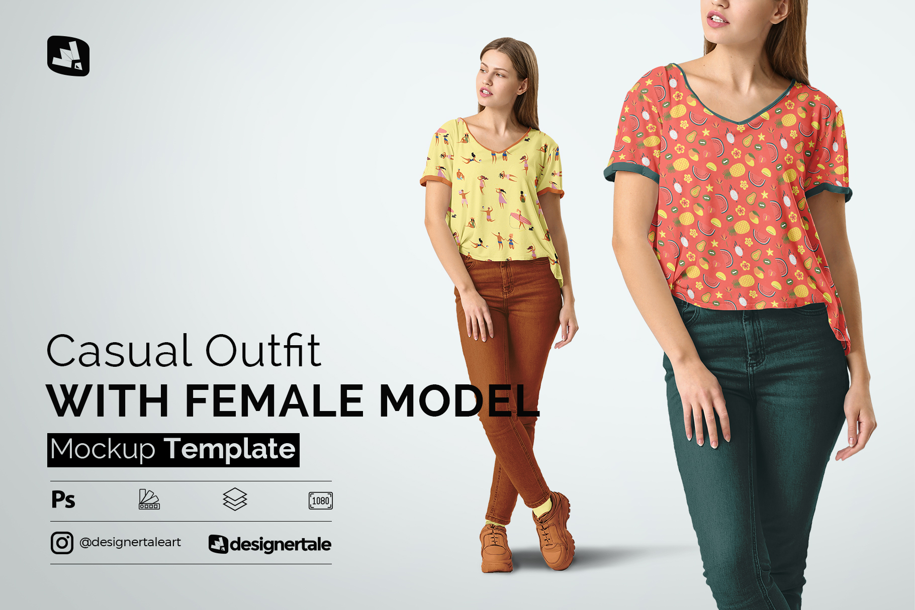 casual outfit with female model mockup