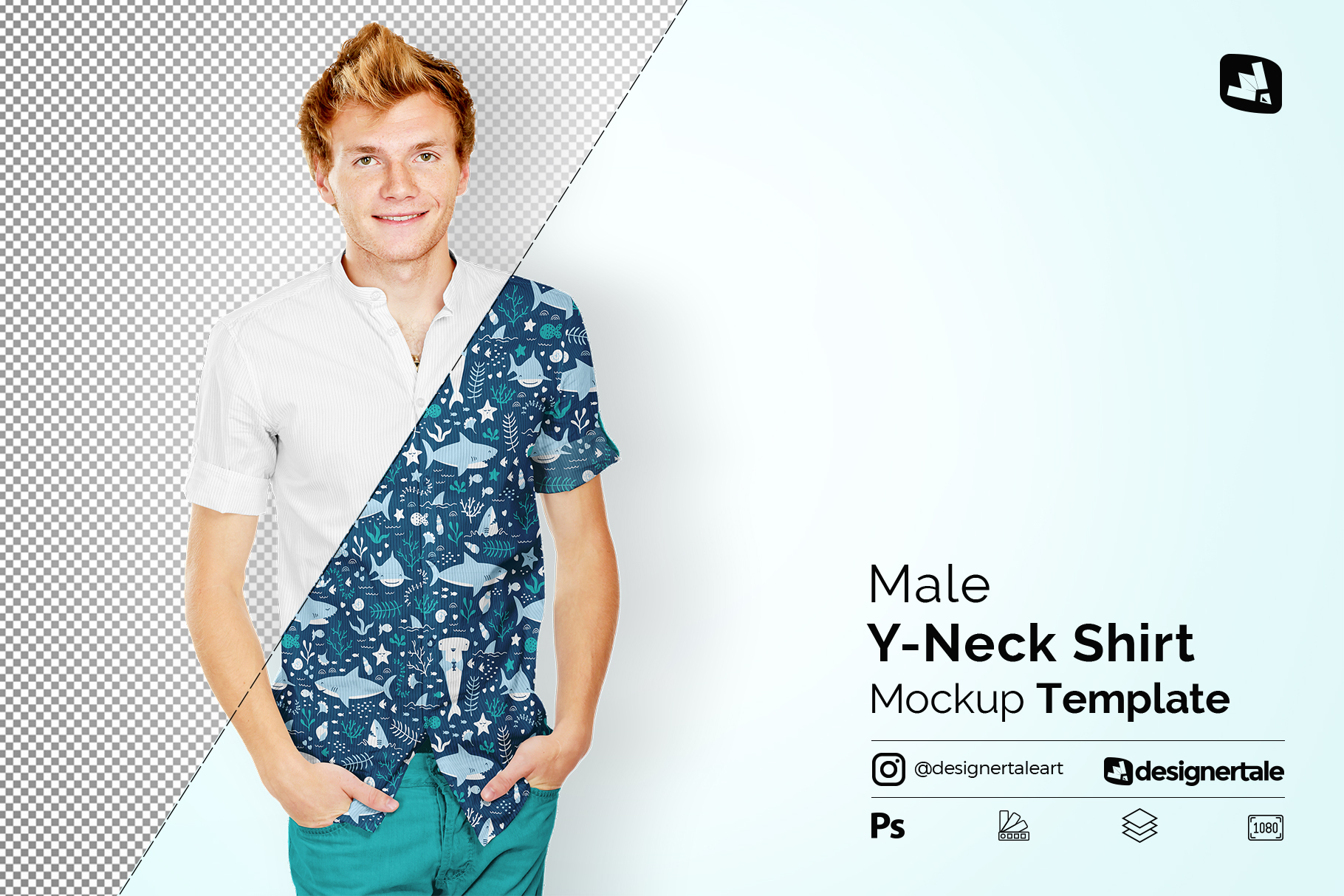 male y-neck shirt mockup