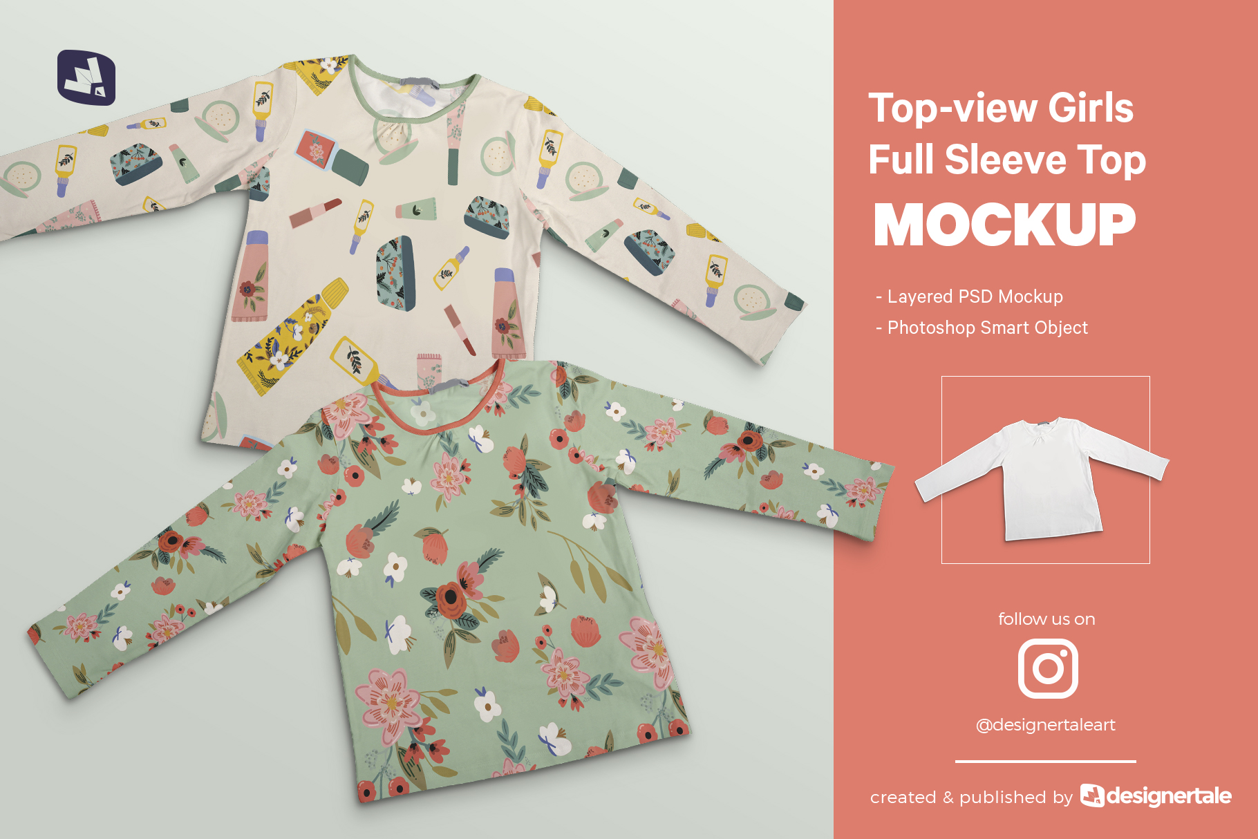 top view girls full sleeve top mockup