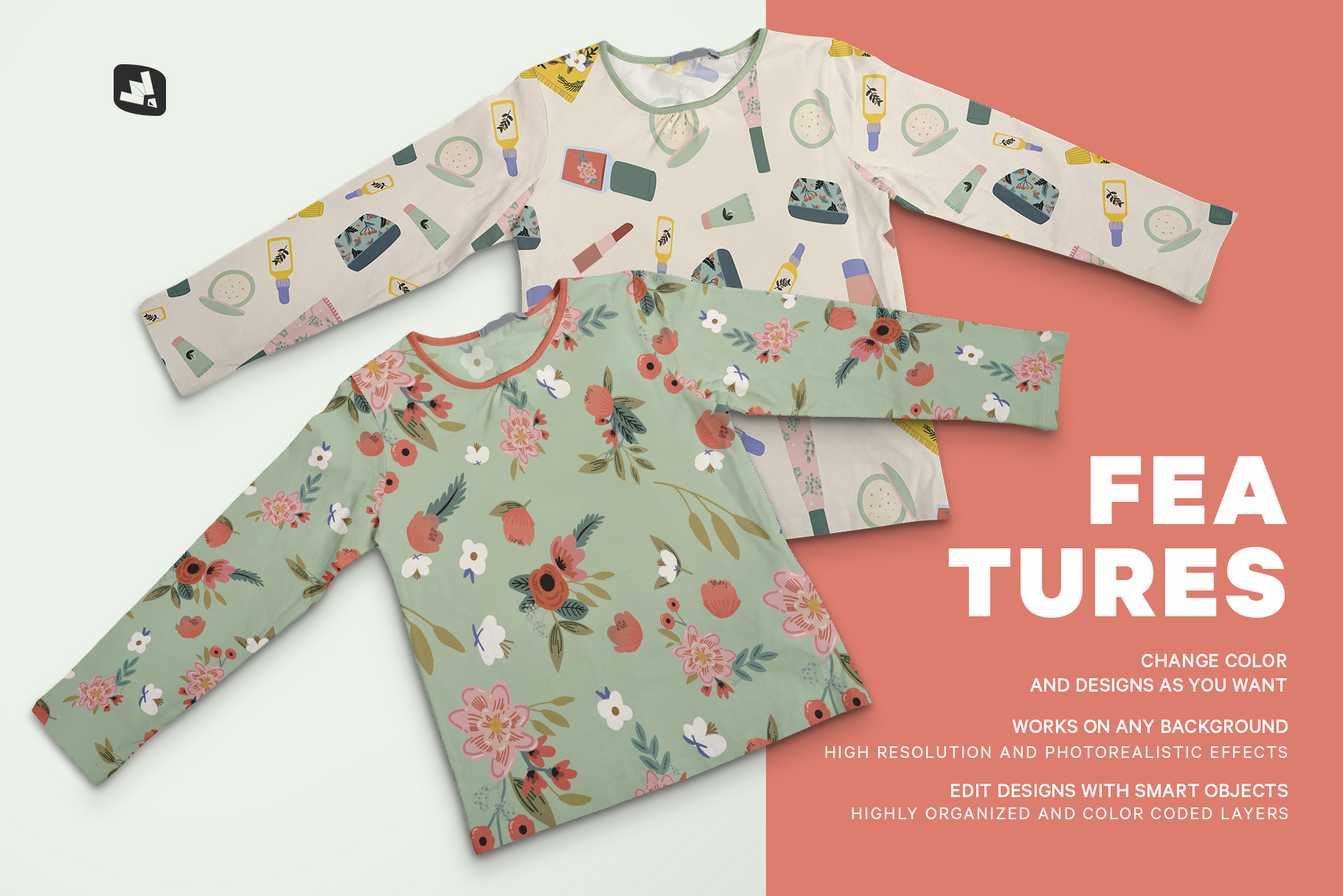 features of the top view girls full sleeve top mockup