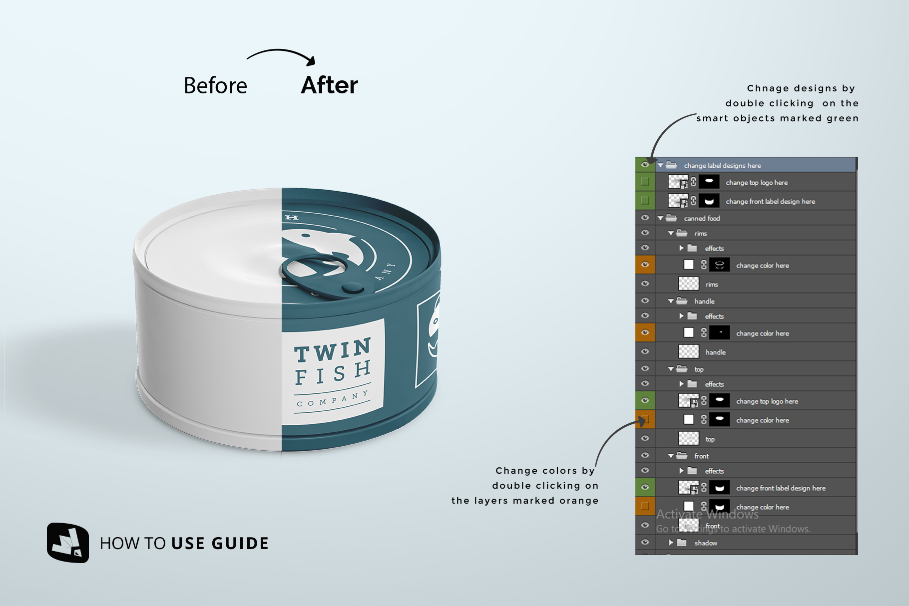 how to use guide of the circular canned food packaging mockup