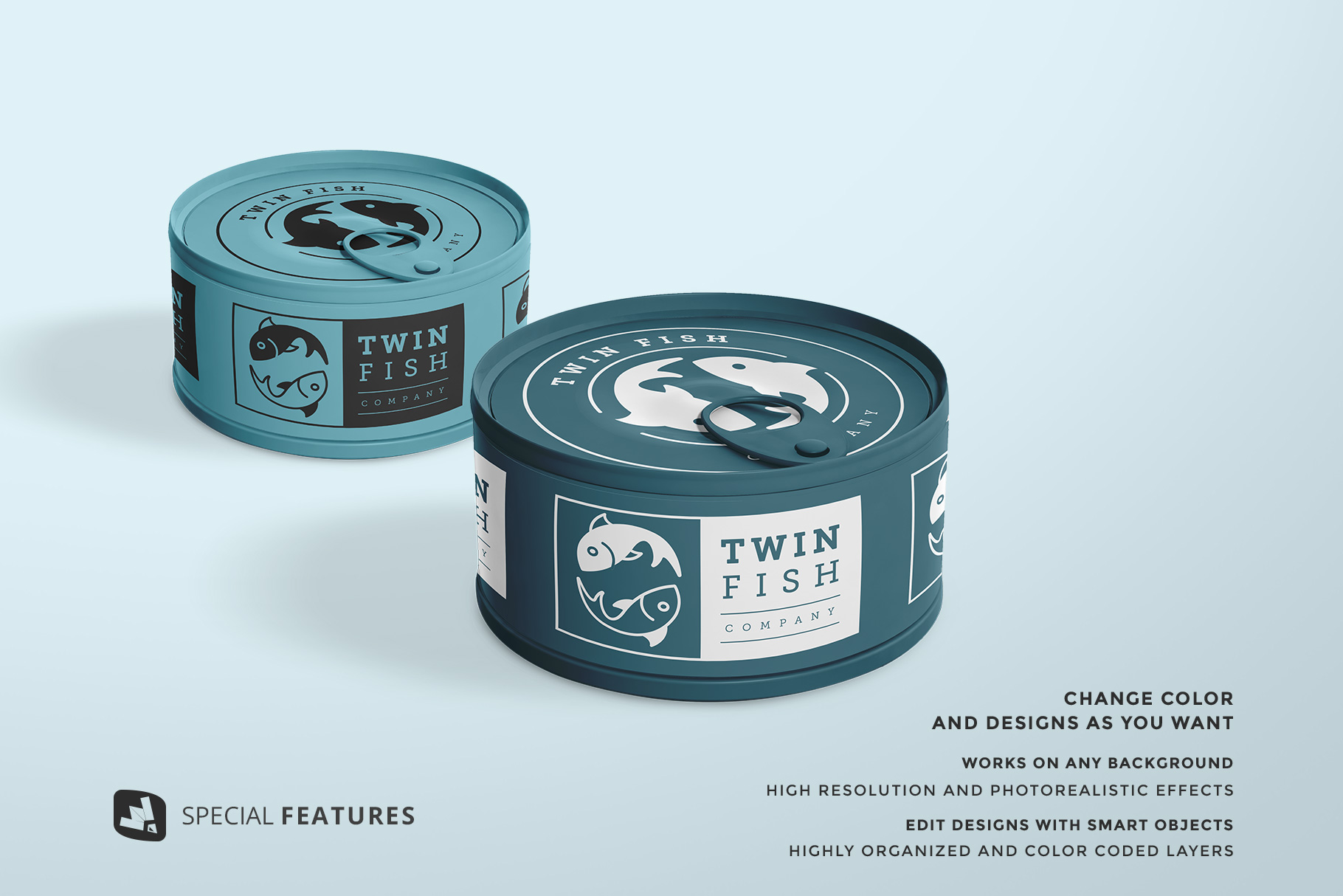 special features of the circular canned food packaging mockup