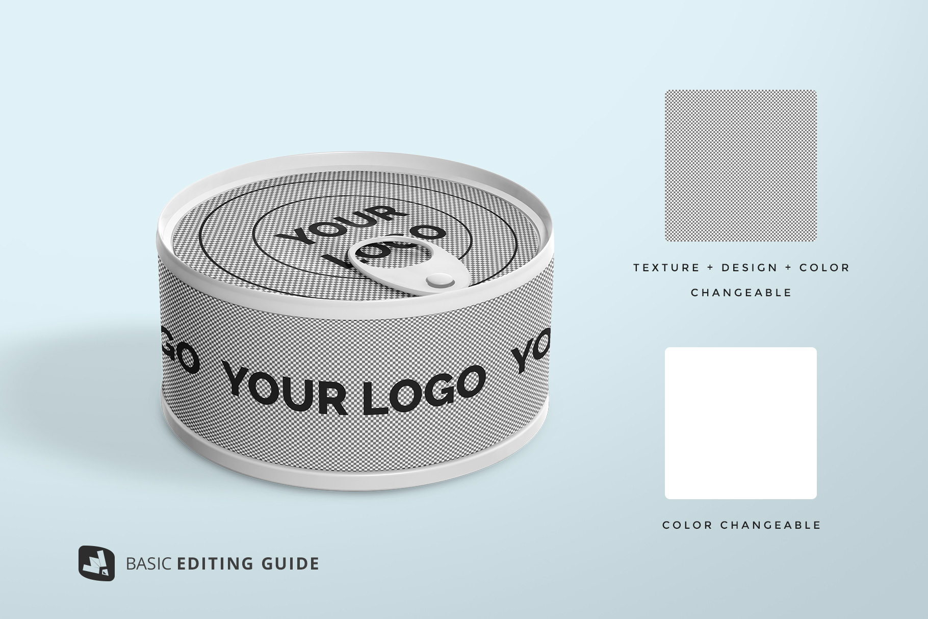 editability of the circular canned food packaging mockup