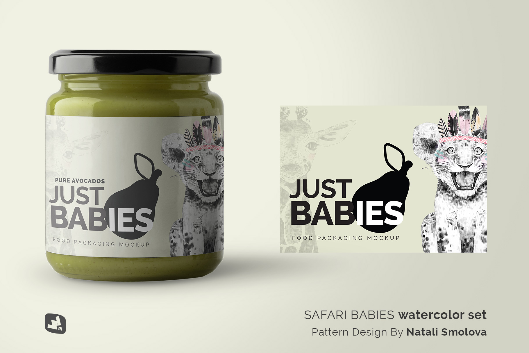 designer's credit of the organic baby food packaging mockup