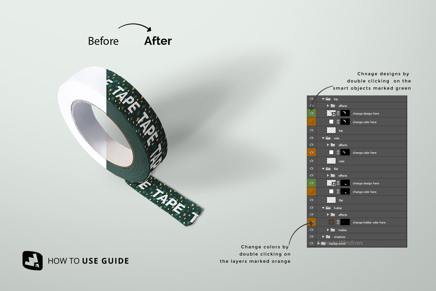 how touse guide of the themed washi tape roll mockup