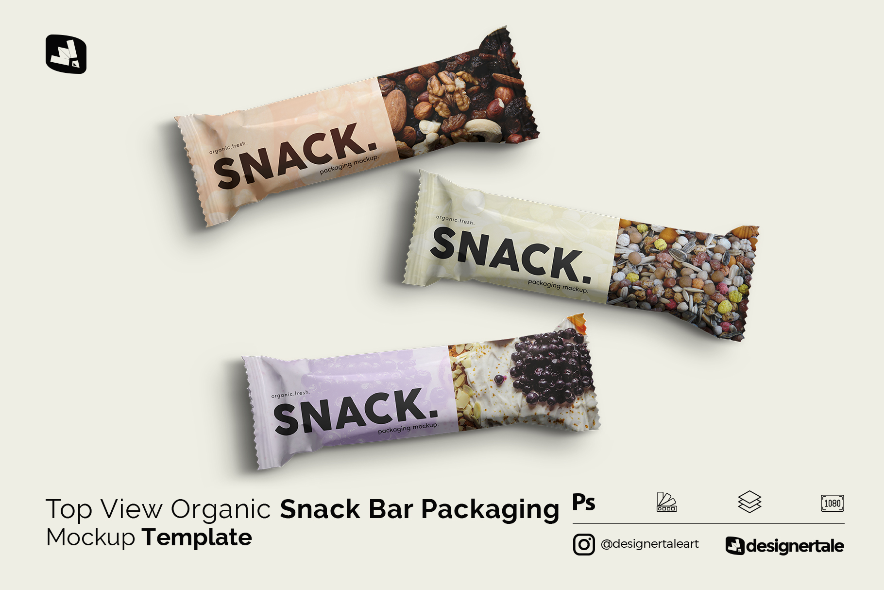 organic snack bar packaging mockup