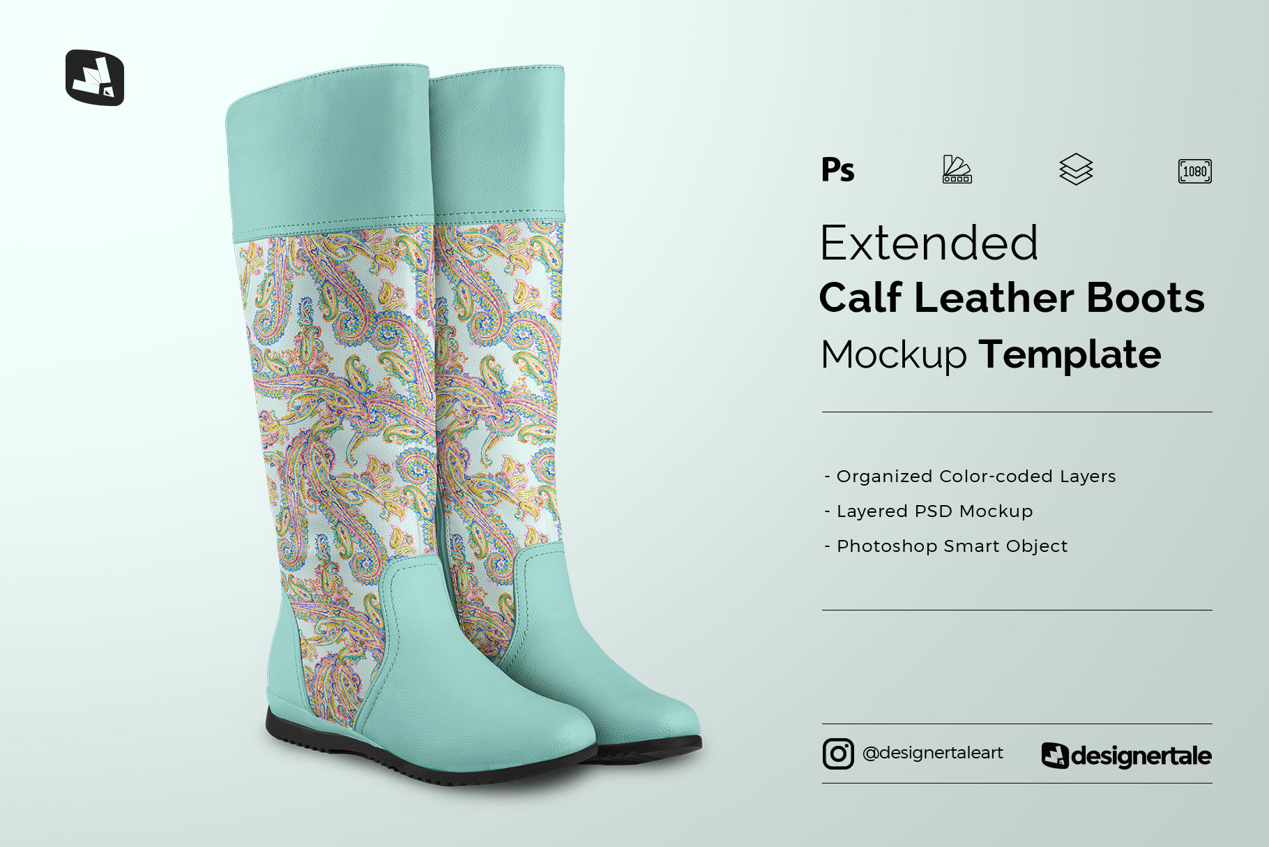 extended calf leather boots mockup