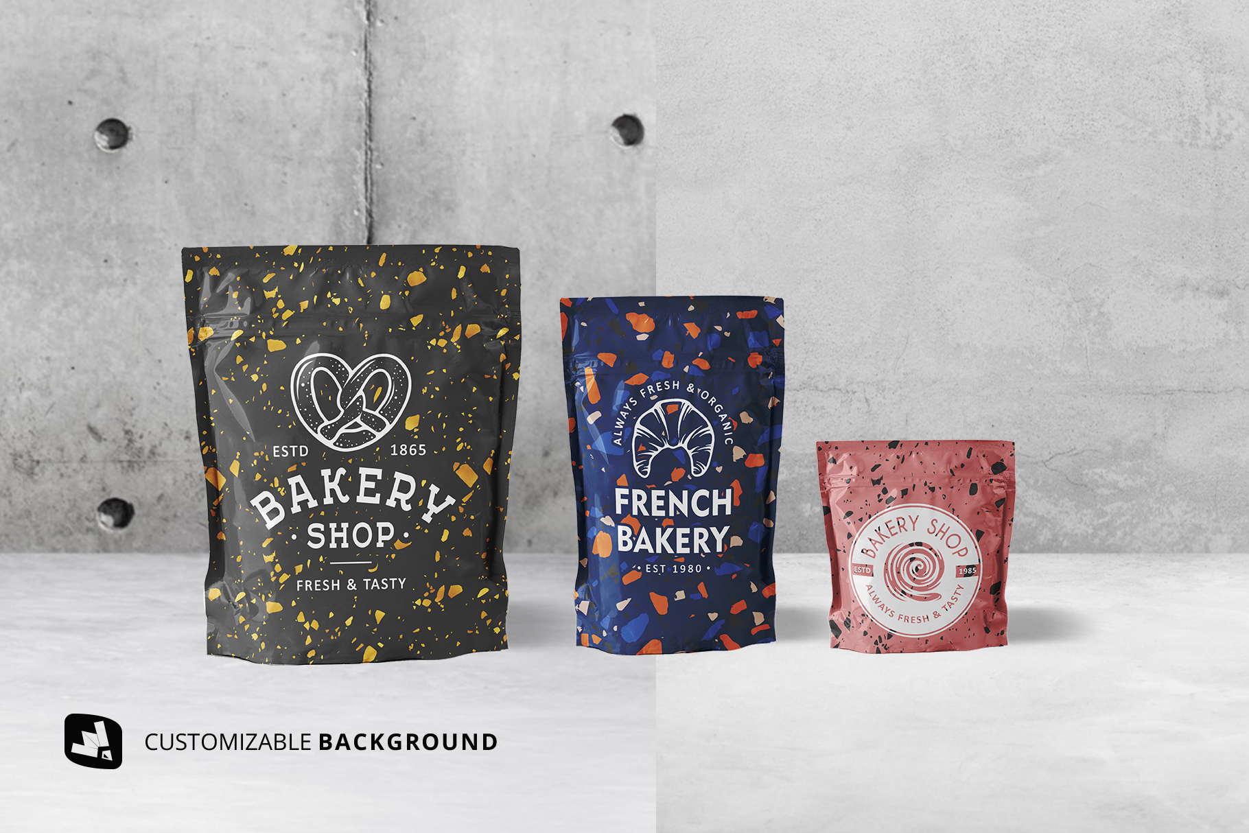 background options of the flexible food pouch packaging mockup