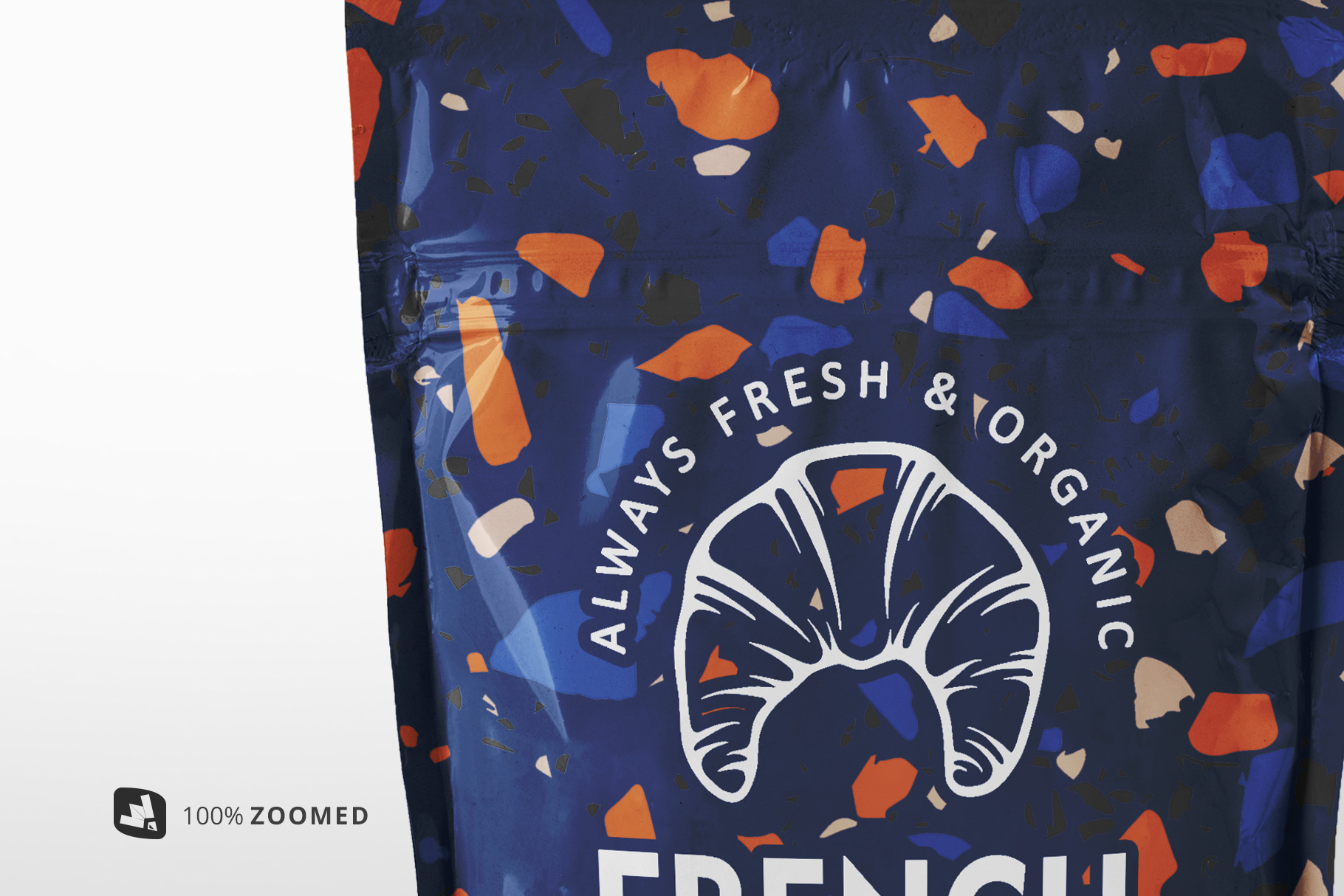 zoomed in image of the flexible food pouch packaging mockup