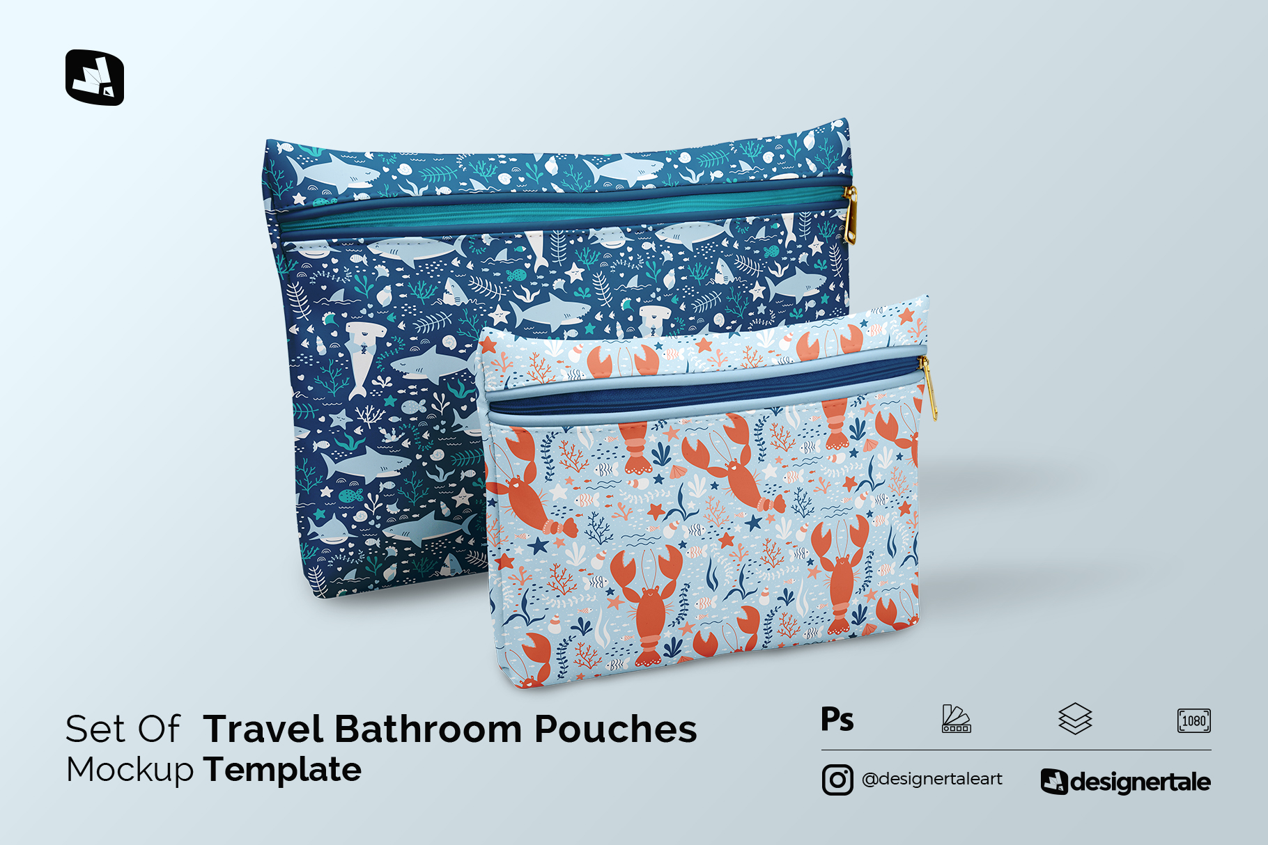 set of travel bathroom pouches mockup