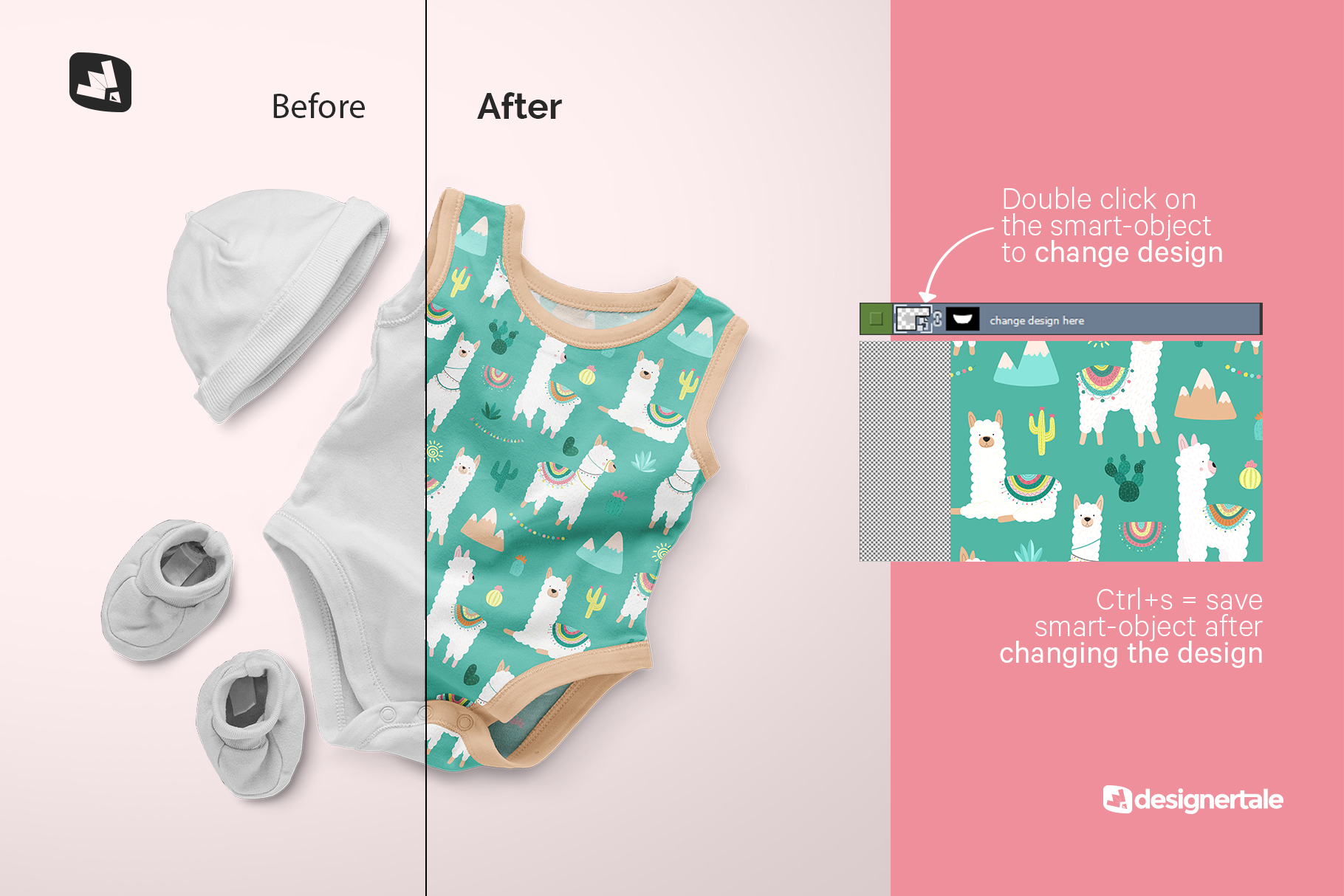 how to change design of the sleeveless baby romper with cap mockup