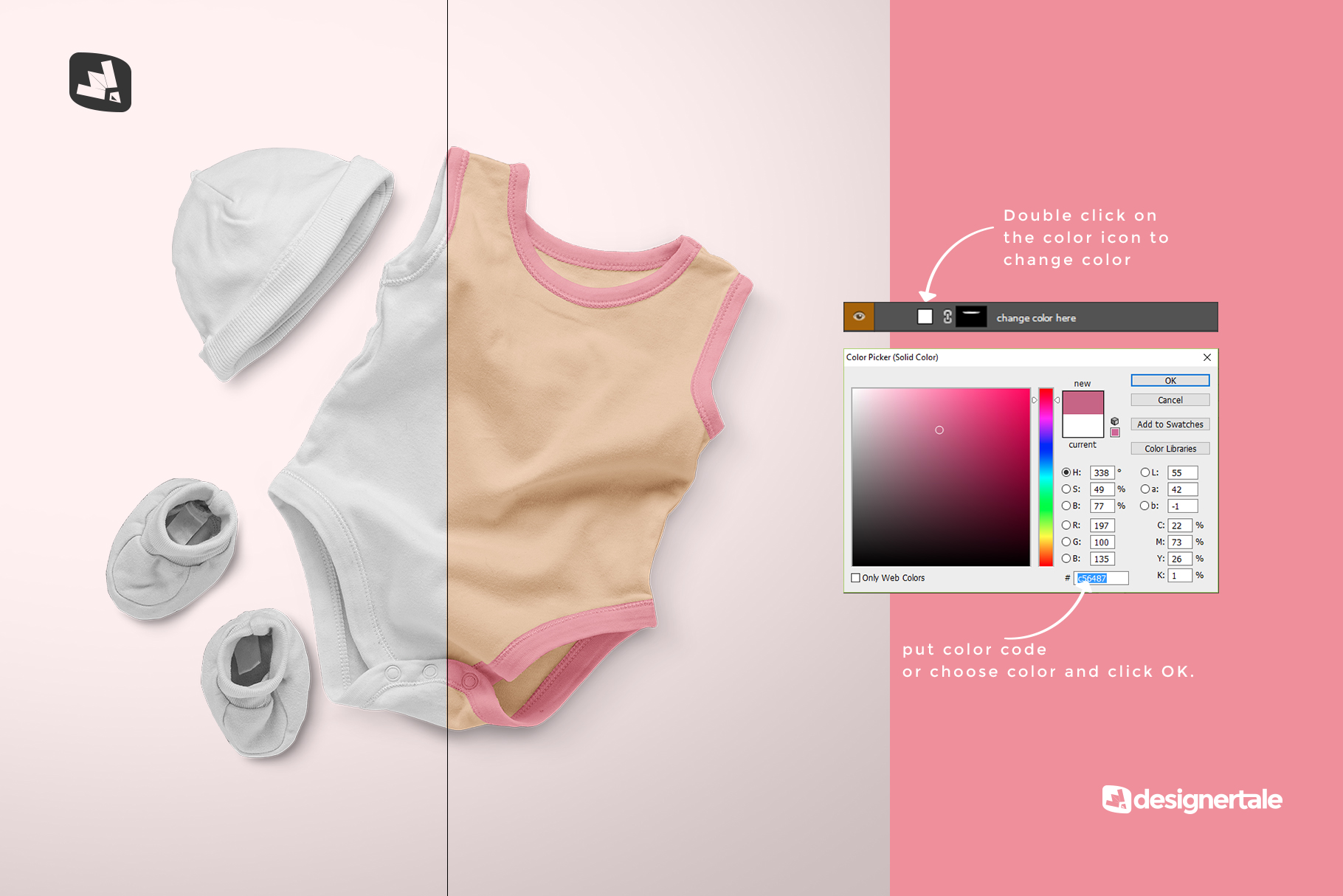 how to change color of the sleeveless baby romper with cap mockup