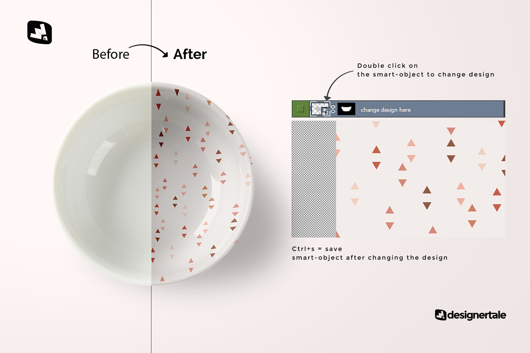 how to change design of the top view deep ceramic bowl mockup